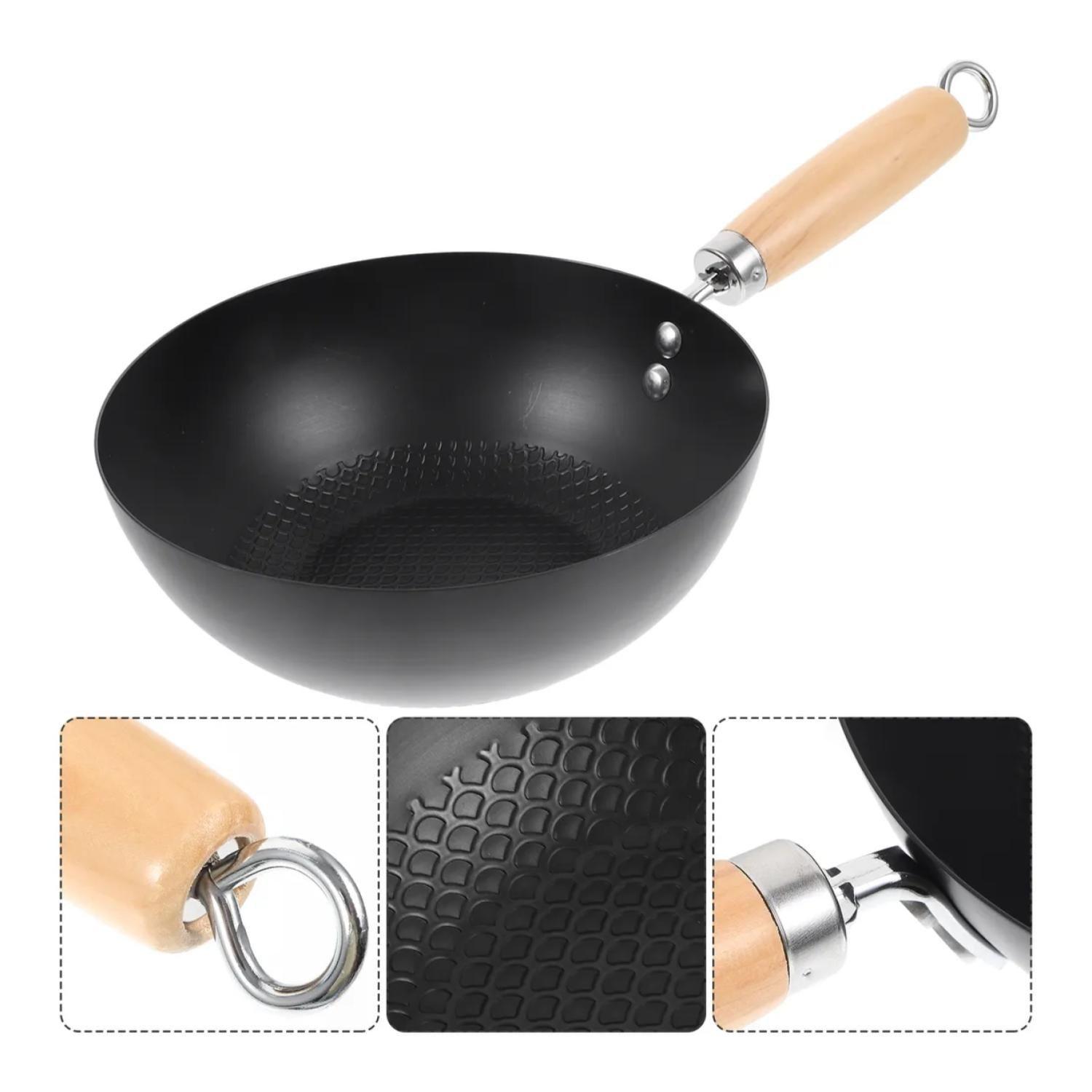 Sarten Wok Antiadherente 20cm Negro Con Mango De Madera-4
