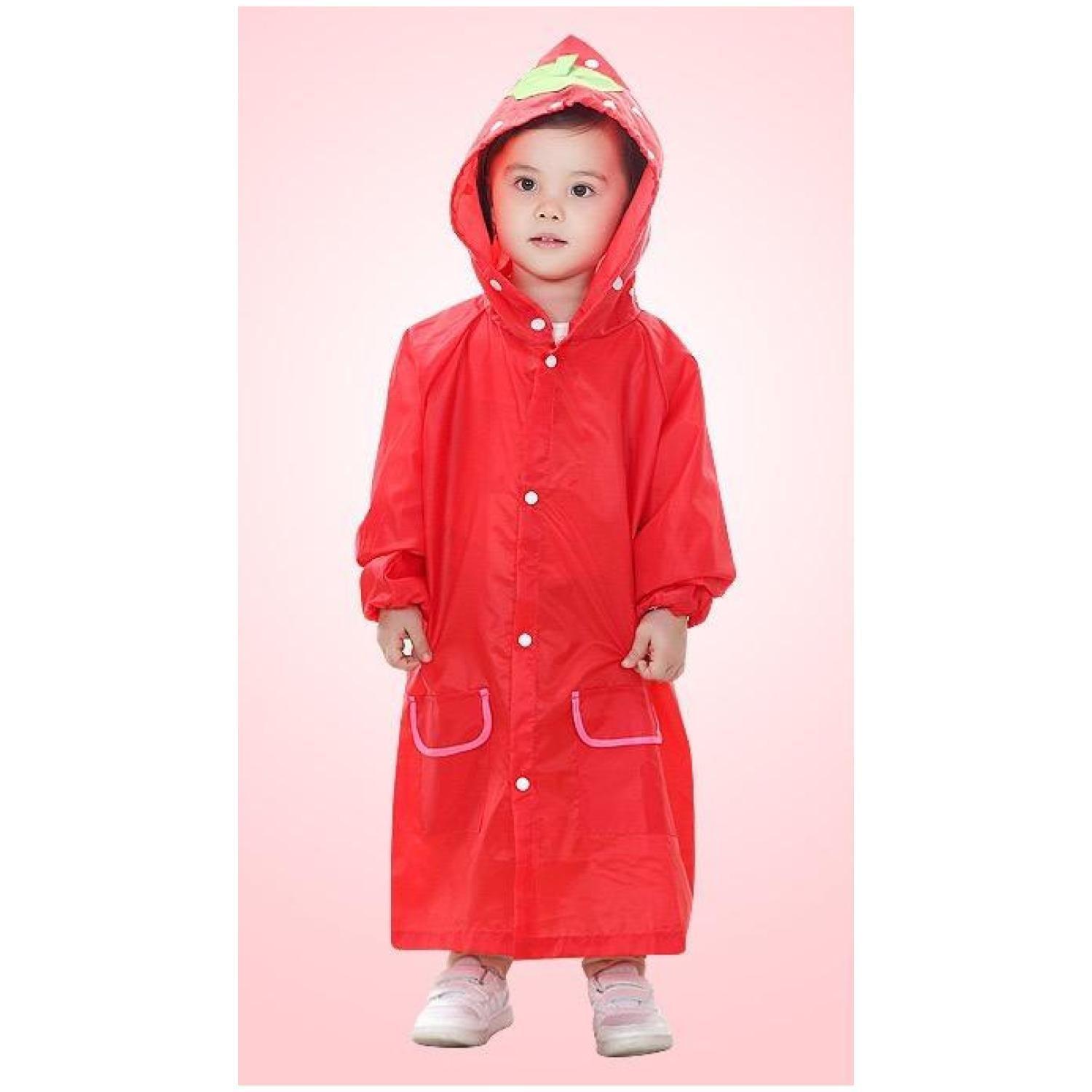 Poncho Impermeable Con Gorro Para Lluvia Infantil Rojo-2