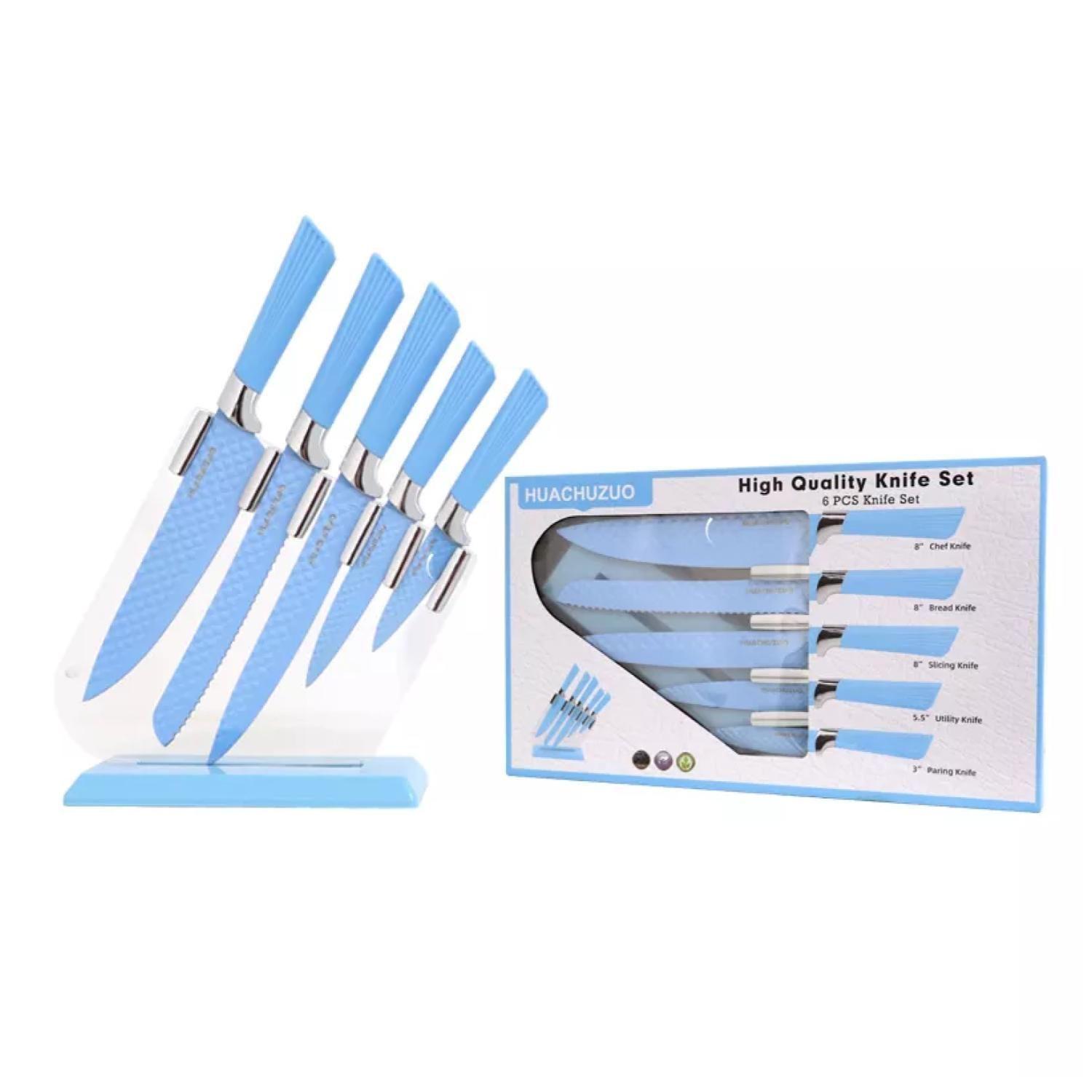 Set 5 Cuchillos De Ceramica Con Sostenedor Para Chef Azul-4