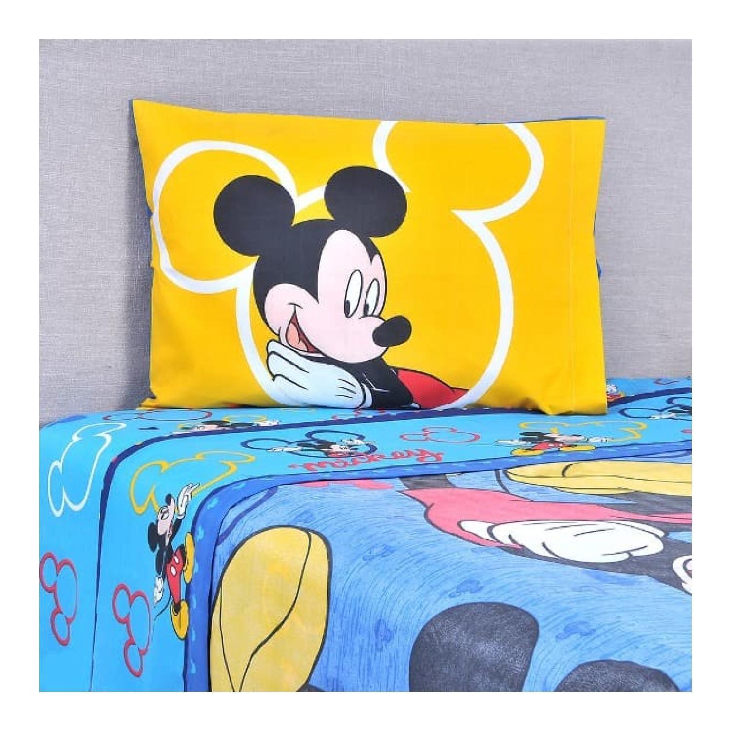 Juego De Sabanas 1.5 Plazas Microfibra Infantil Azul Mickey Mouse-1