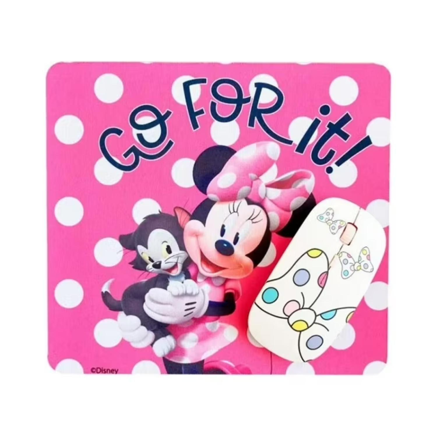 Kit Mouse Inalambrico USB 3B Y MousePad Rosado Minnie Mouse-0