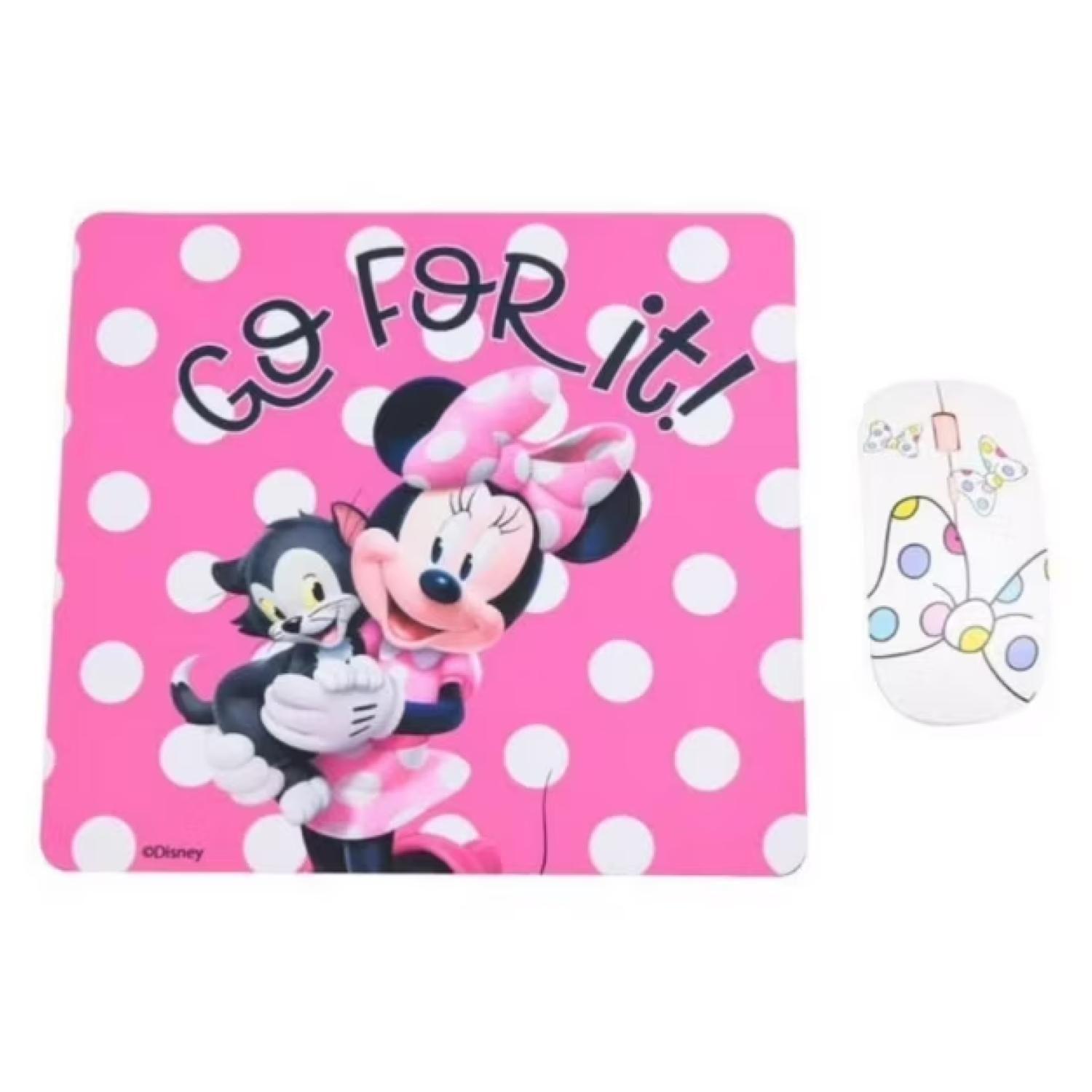 Kit Mouse Inalambrico USB 3B Y MousePad Rosado Minnie Mouse-1
