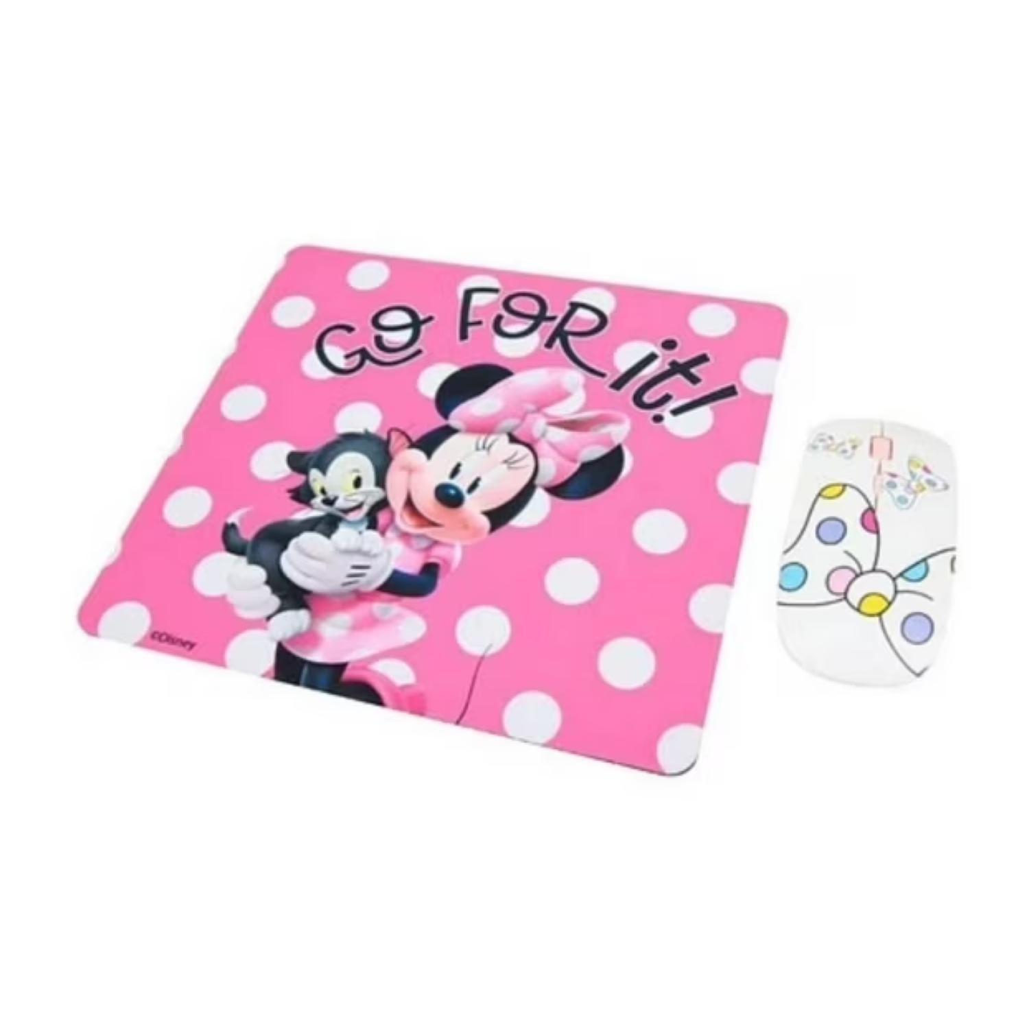 Kit Mouse Inalambrico USB 3B Y MousePad Rosado Minnie Mouse-2