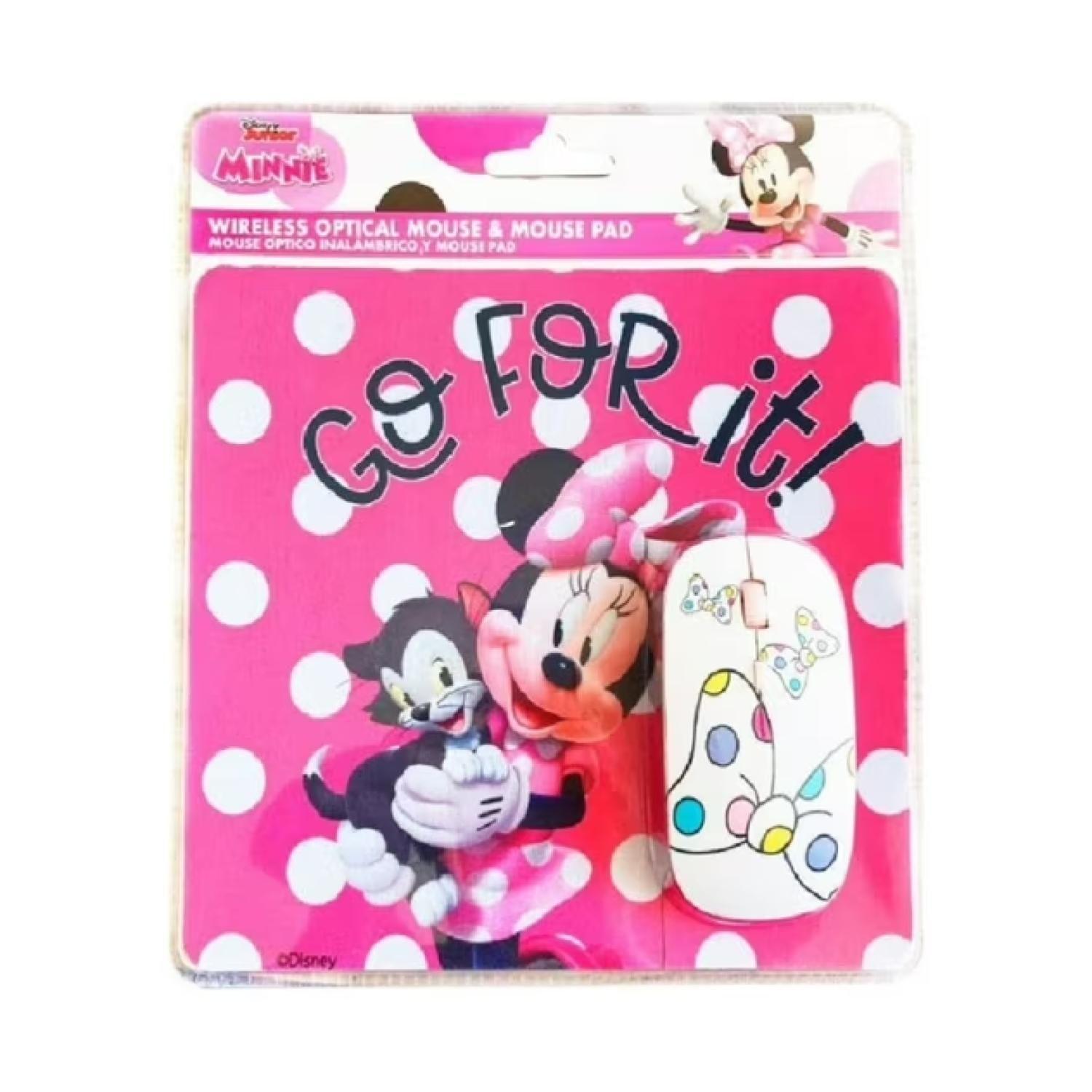 Kit Mouse Inalambrico USB 3B Y MousePad Rosado Minnie Mouse-3