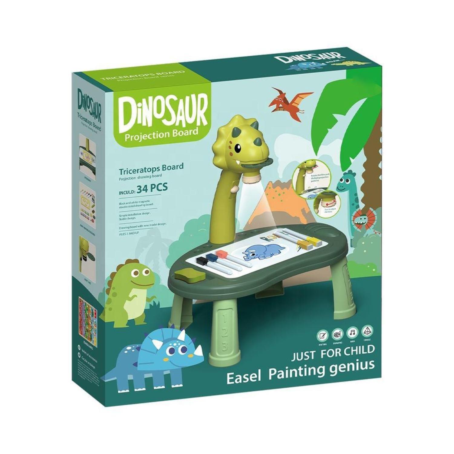 Juguete Mesa Proyectora De Dibujos Dinosaurios 34Pzas Verde Infantil-5