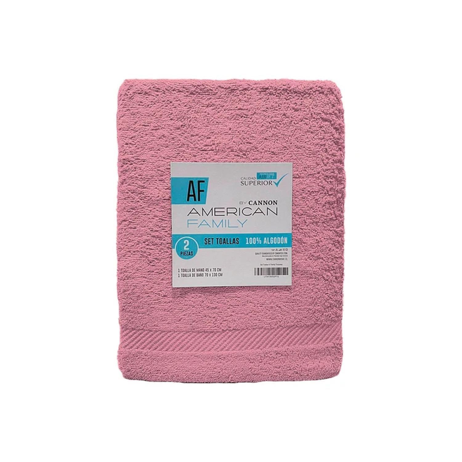 Set 2 Toallas Baño 70x130 Manos 45x70 Rosado American Family Cannon-1