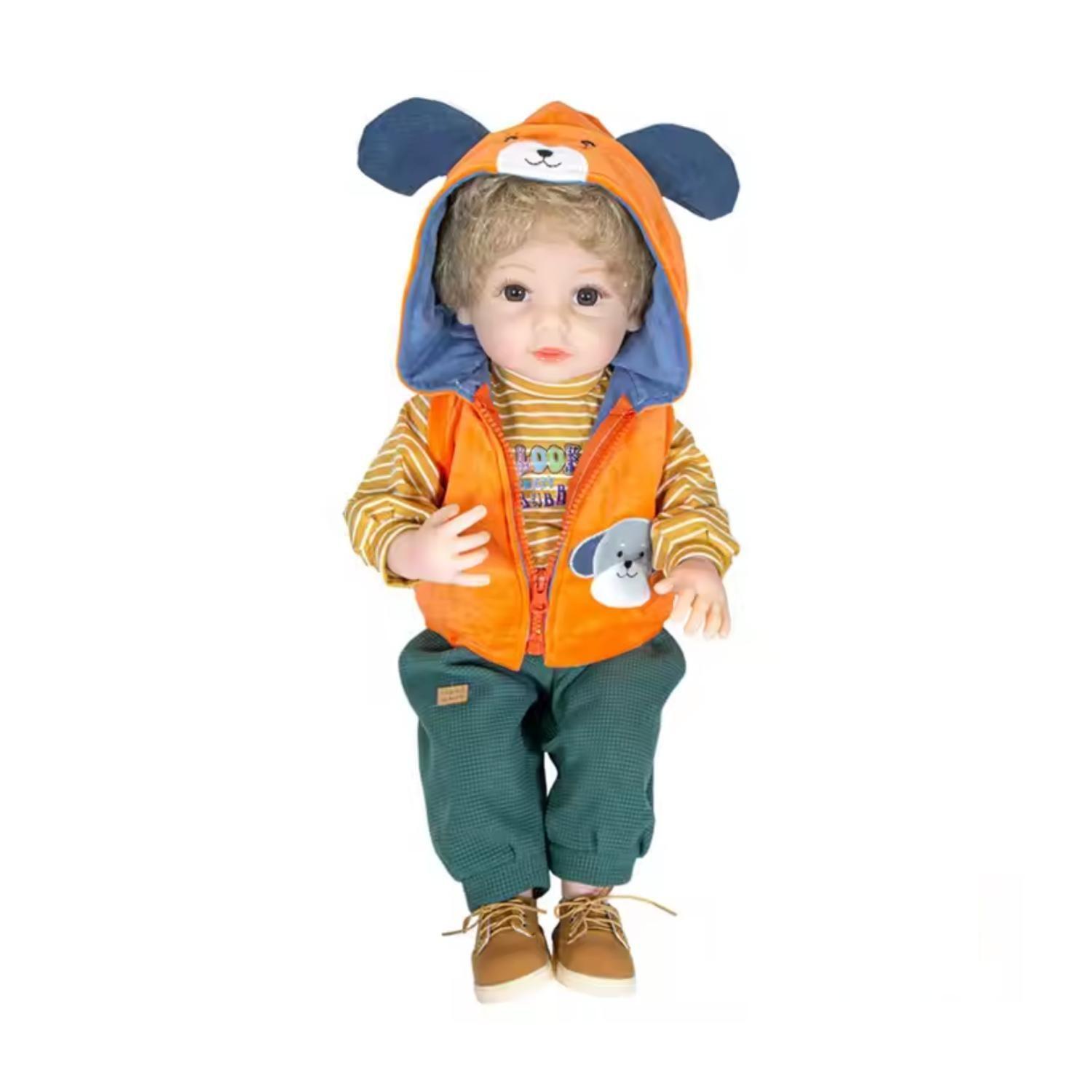 Juguete Muñeco Realista 55cm Silicona Chaleco Naranja Infantil-0