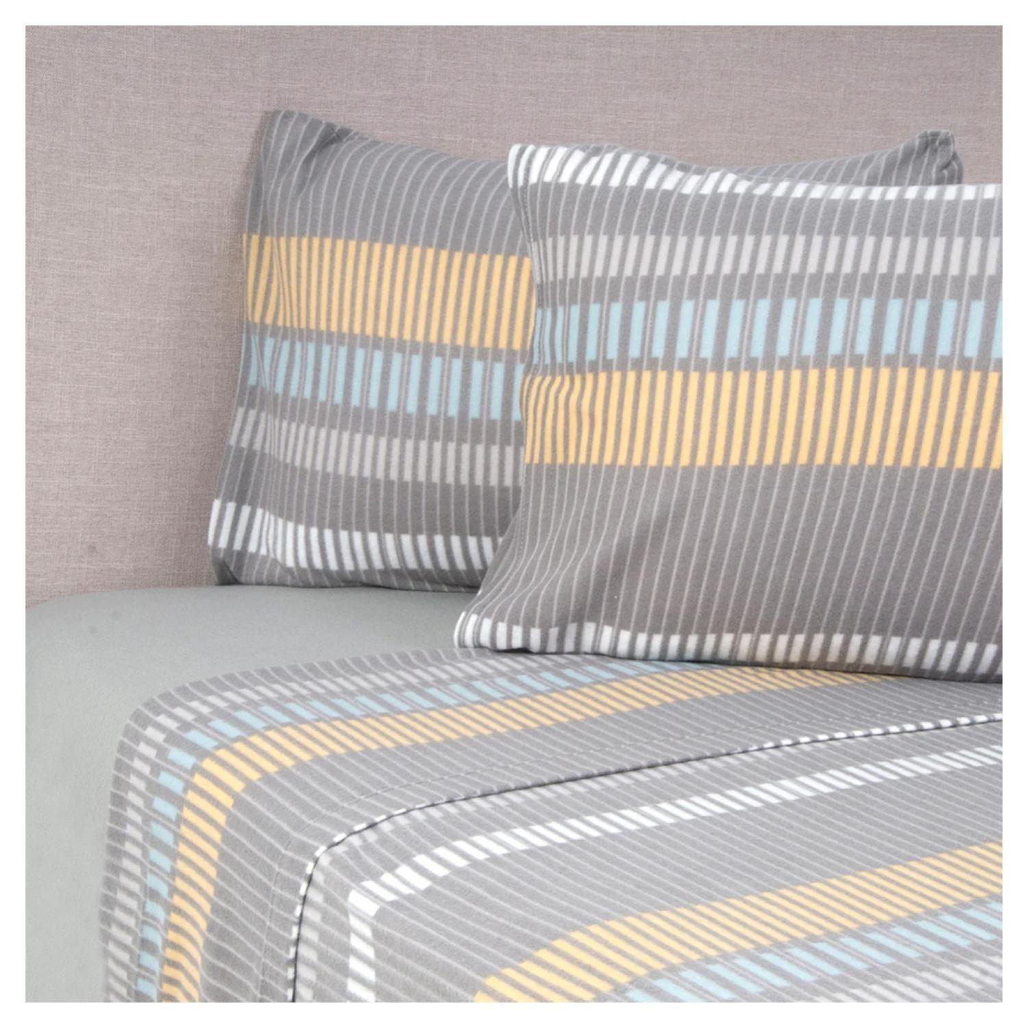 Juego De Sabanas De Polar 2 Plazas 240x210cm Gris Estampado Mashini-1