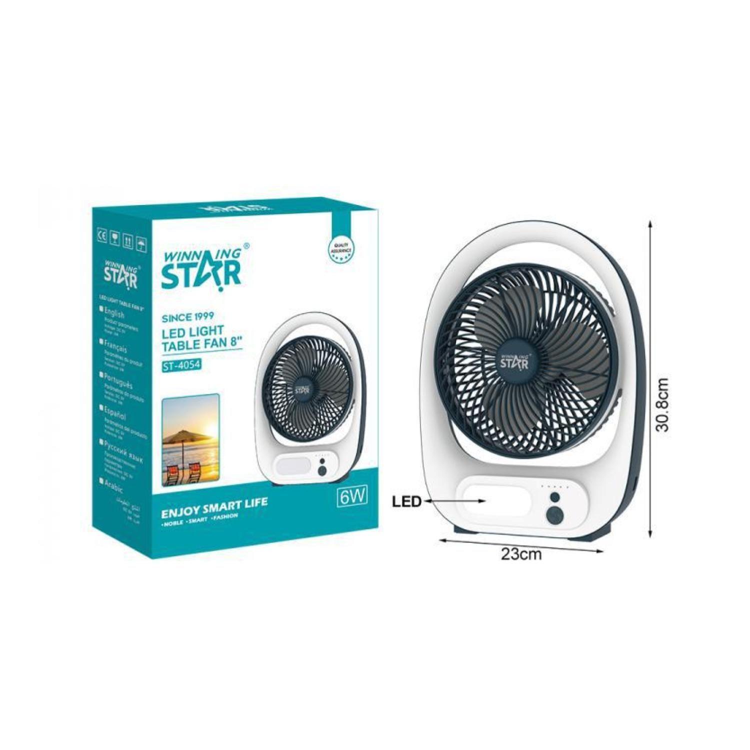Ventilador De Mesa Recargable Luz LED 6W 30x23cm ST-4054-3