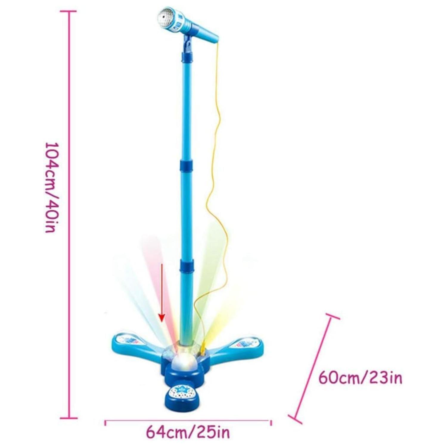 Juguete Microfono Pedestal Karaoke Luces MP3 Azul Infantil-2