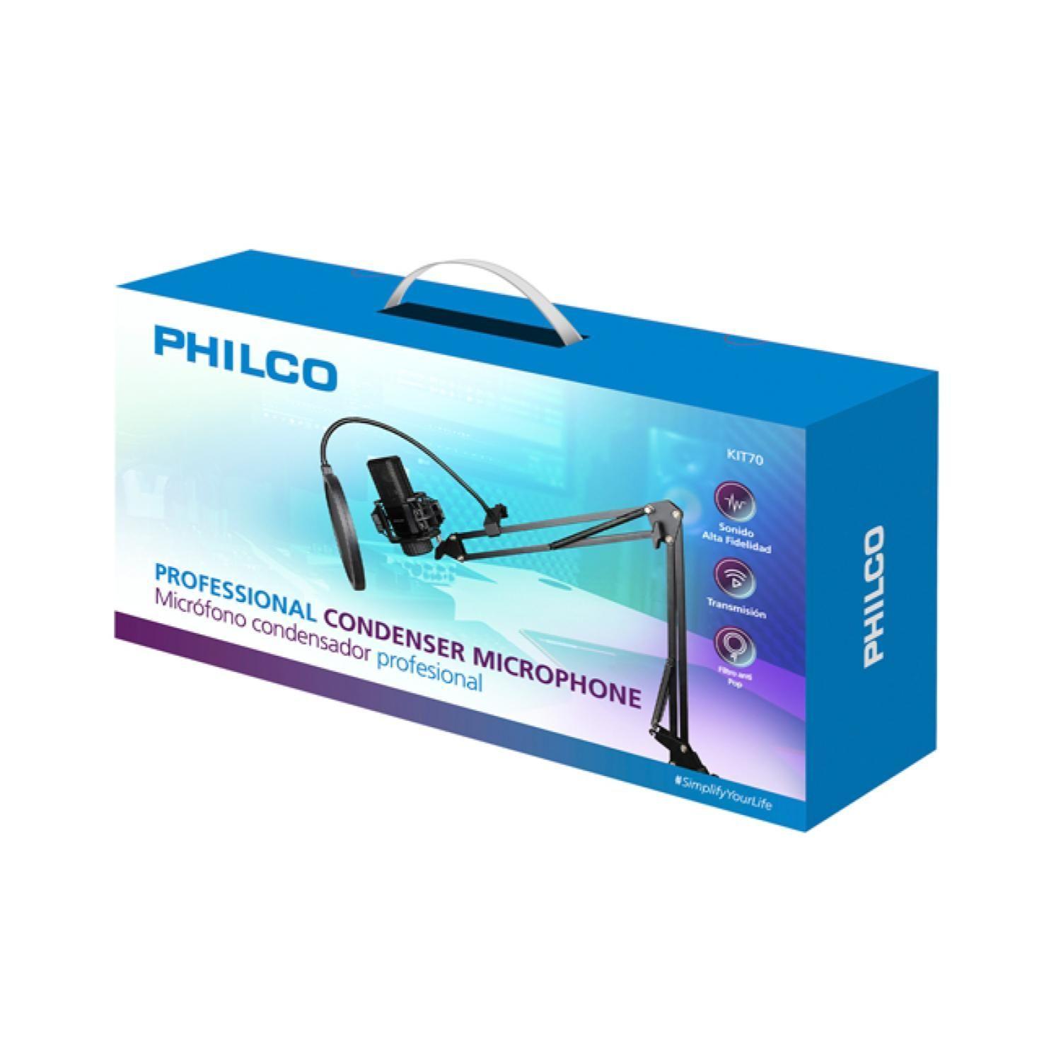 Kit Grabacion Microfono Negro Antipop Atril Metalico Philco-2