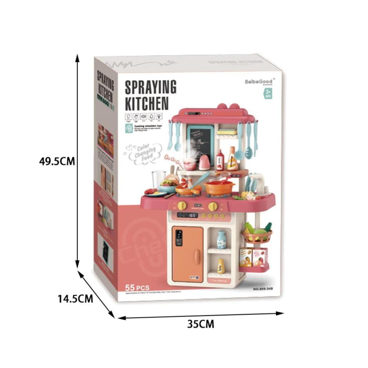 Juguete Cocina Interactiva 55Pzas 63cm Agua Vapor Rosado Infantil-4