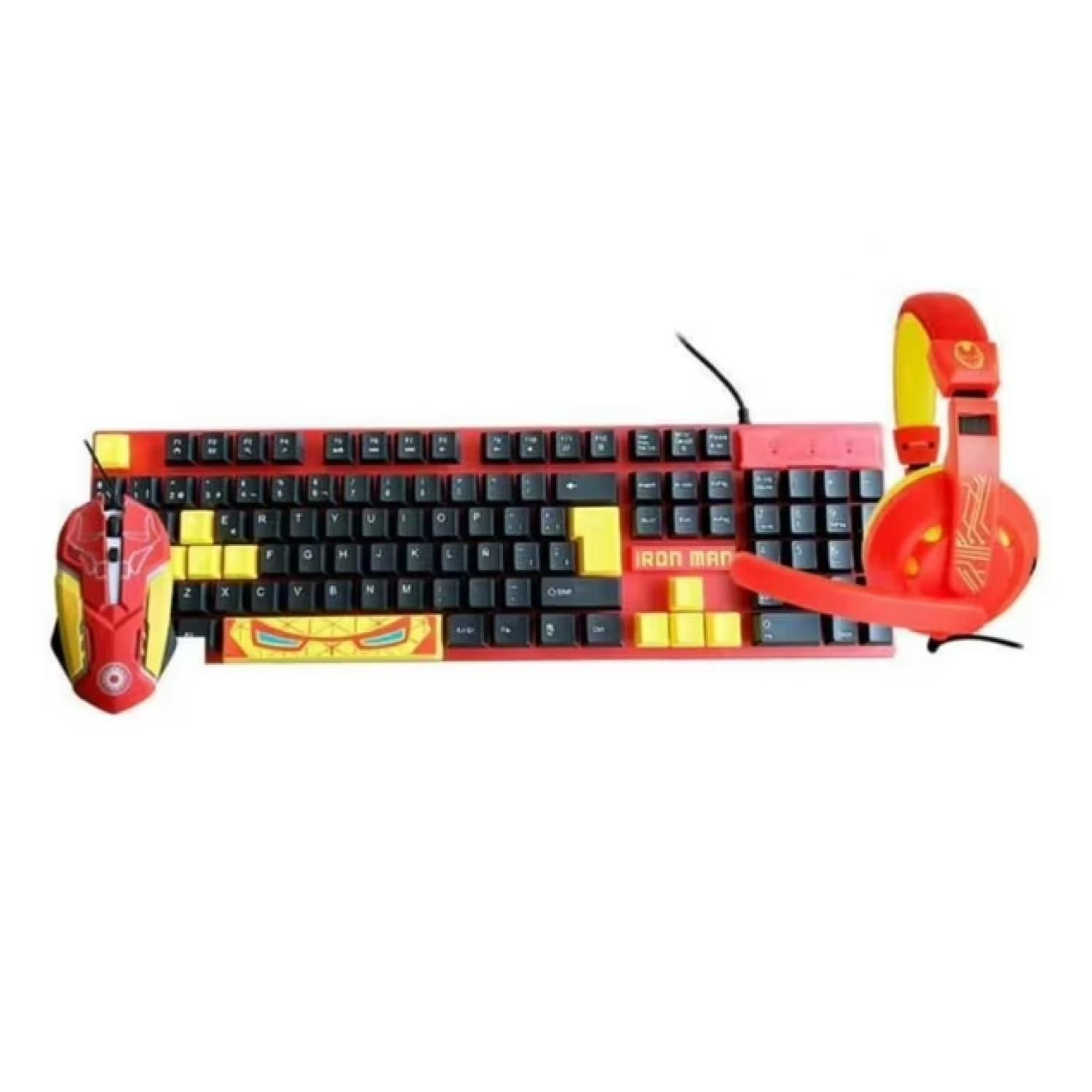 Kit Gamer Teclado Mouse Audifonos Iron Man Infantil-3