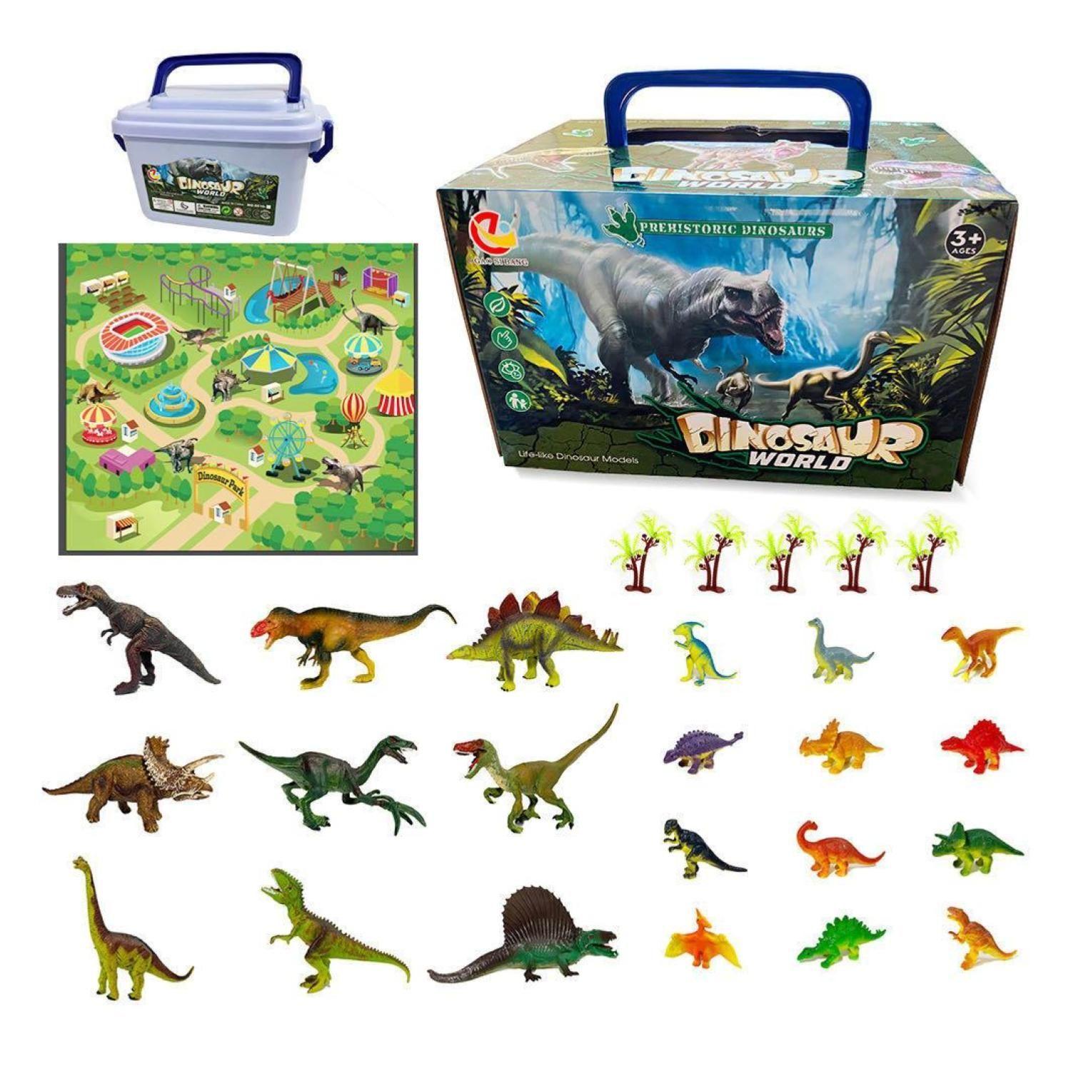 Juguete Set Dinosaurios 28Pzas Con Mat 80x70cm Caja Infantil-4