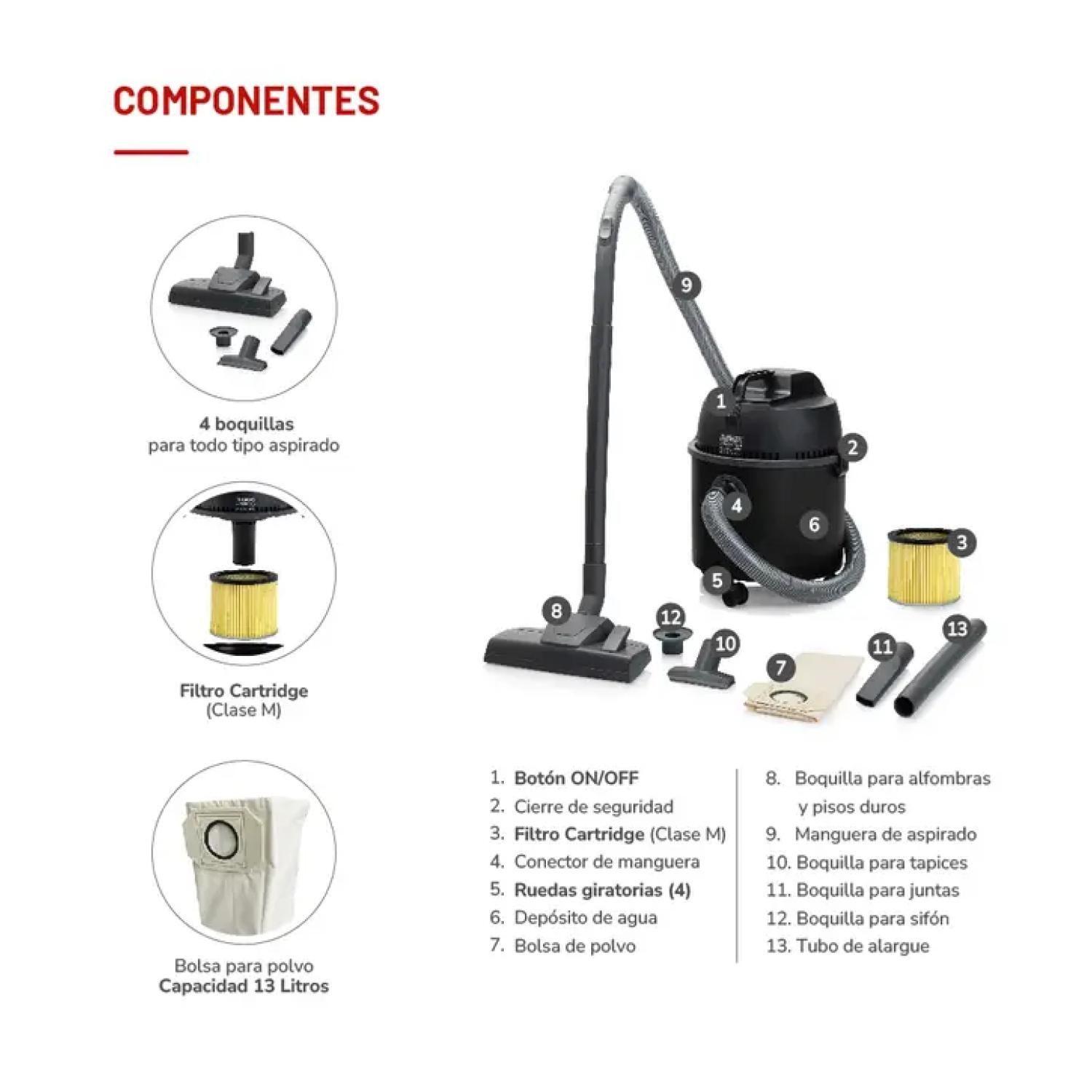 Aspiradora Tambor 16L 1500W Polvo Agua Negro TH-1516 Junior-3