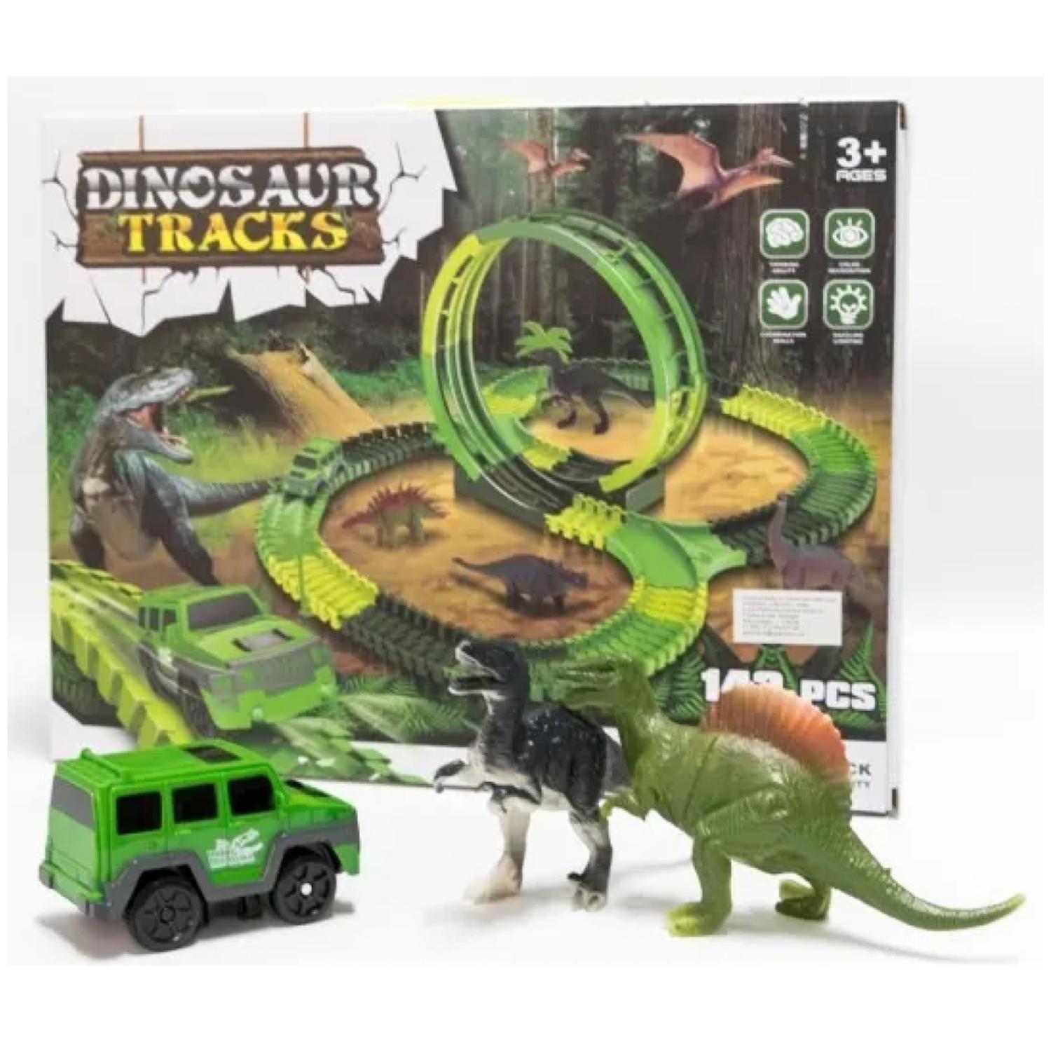 Juguete Pista De Auto Armable Con Dinosaurios Verde Infantil-3