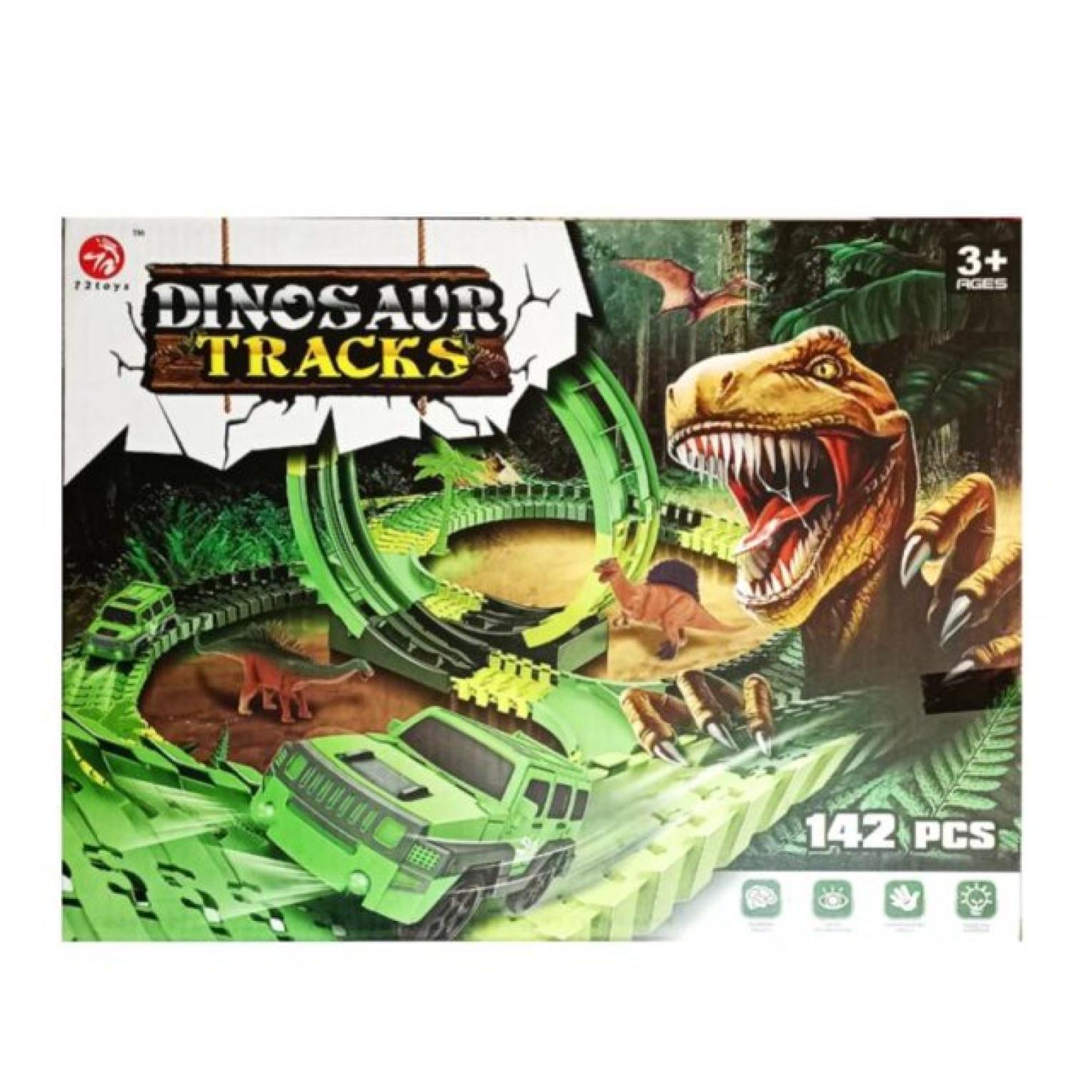 Juguete Pista De Auto Armable Con Dinosaurios Verde Infantil-4