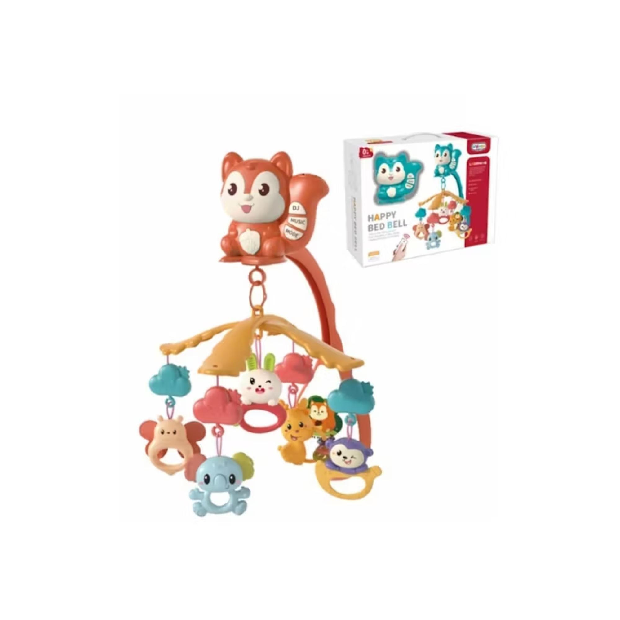 Juguete Movil Sonajero Infantil Con Luz Y Sonido Ardilla Naranja-2