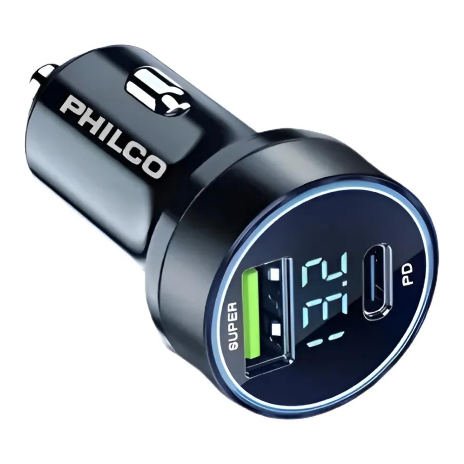 Cargador De Auto Doble QC3.0 USB LED Negro D49A-0