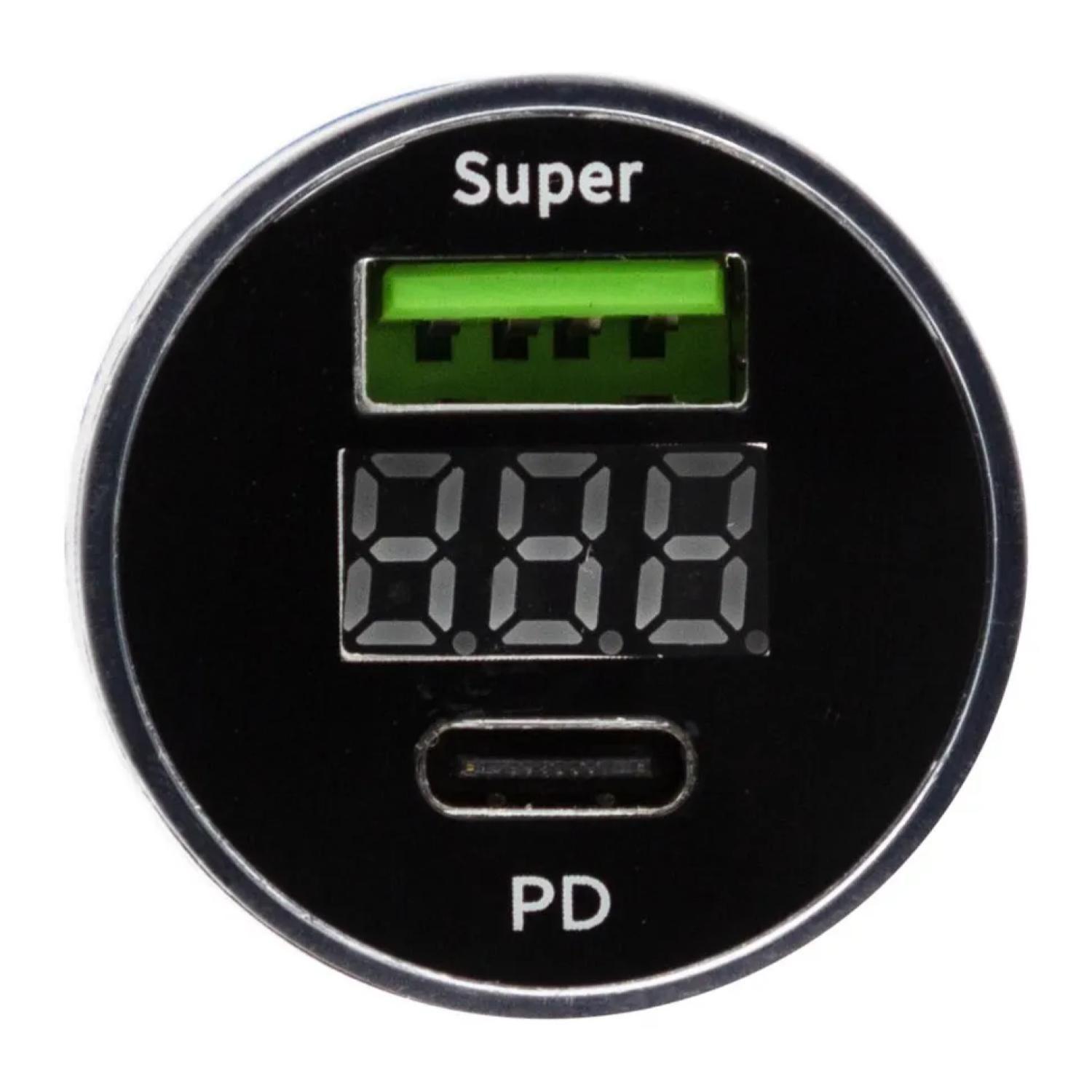 Cargador De Auto Doble QC3.0 USB LED Negro D49A-1