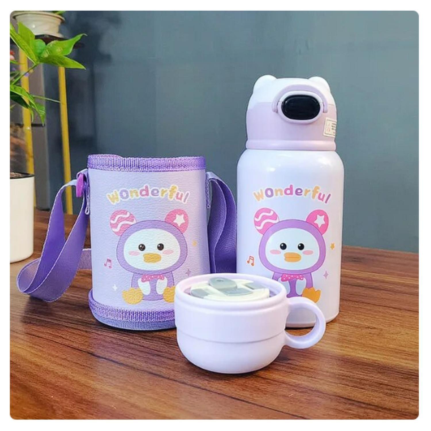 Botella De Agua Infantil 500ml Panda Termo Lila-3
