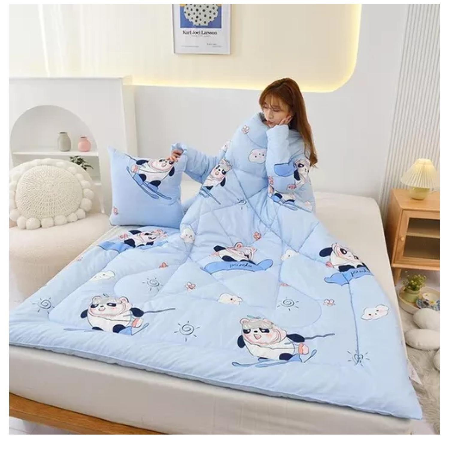 Frazada Manta Cobija Con Manga Convertible 3 En 1 Para Adultos Celeste-0