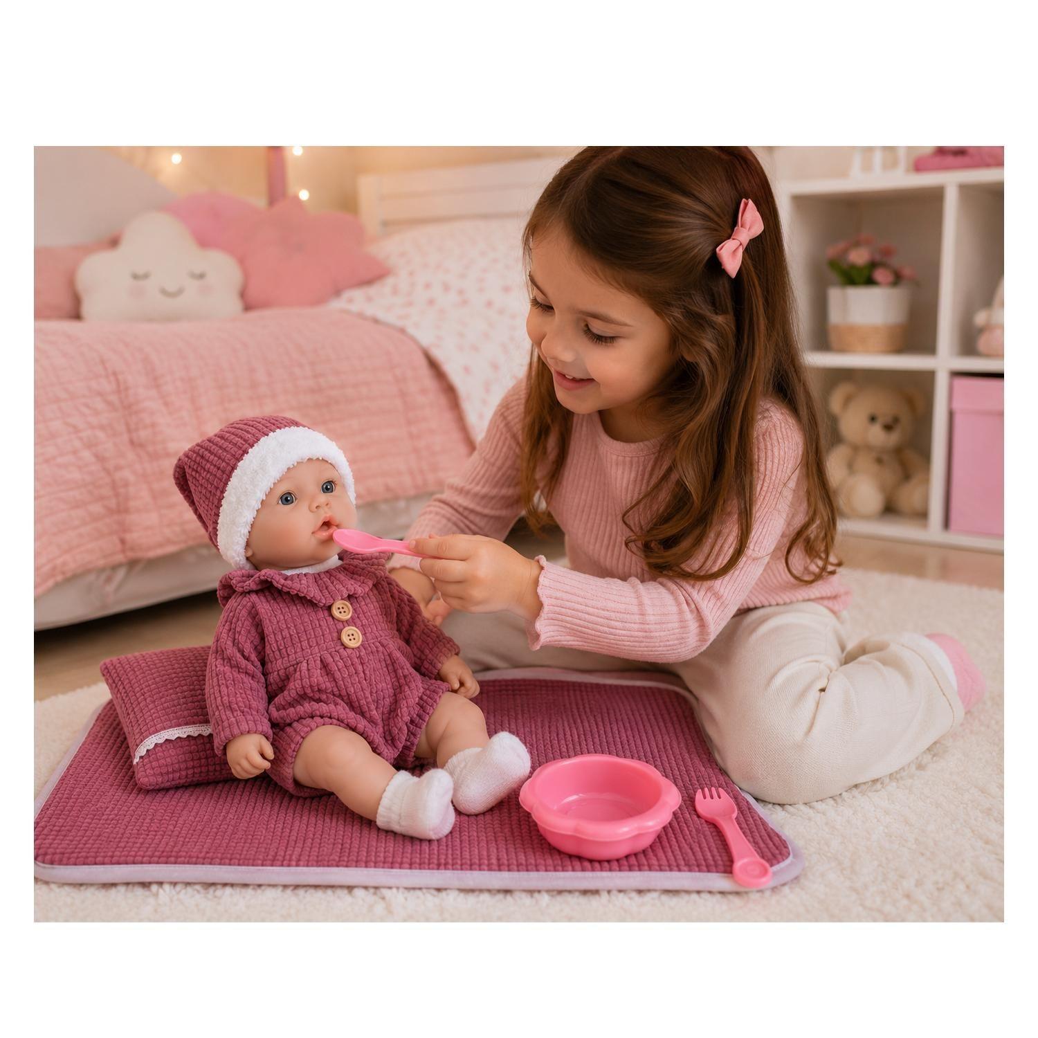 Juguete Mu eca Bebe 35cm Con Accesorios Rosado Infantil-2