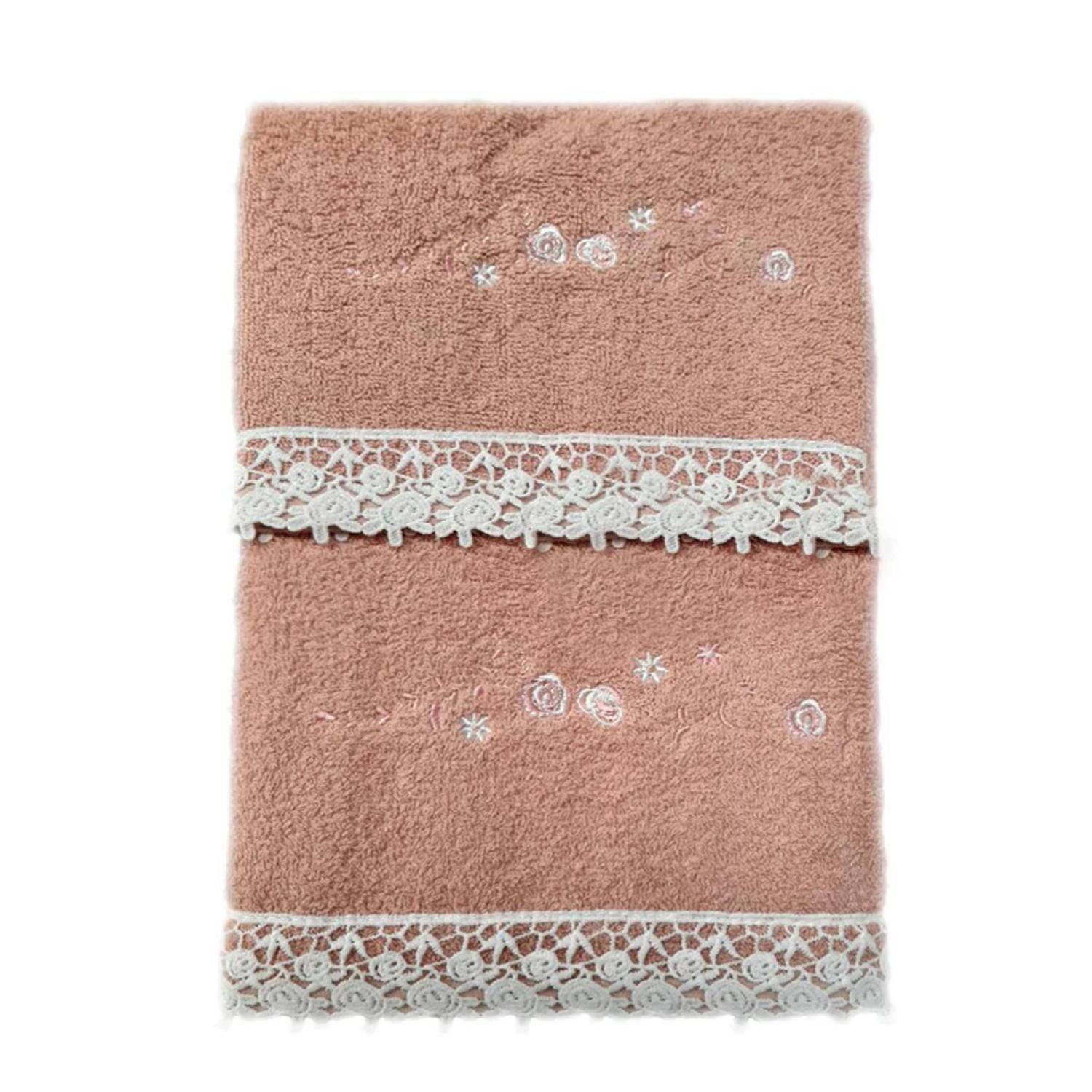 Set 2 Toallas De Baño Bordadas 45x90 Y 70x140 Beige Julieta Doral-0