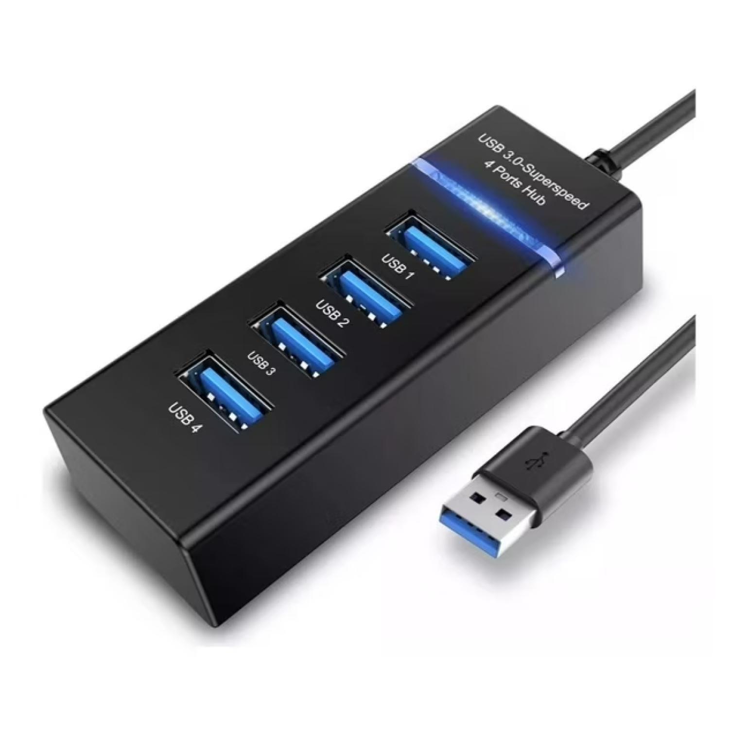 Adaptador HUB USB 3.0 4 Puertos Luz Indicadora Negro HB30N-1