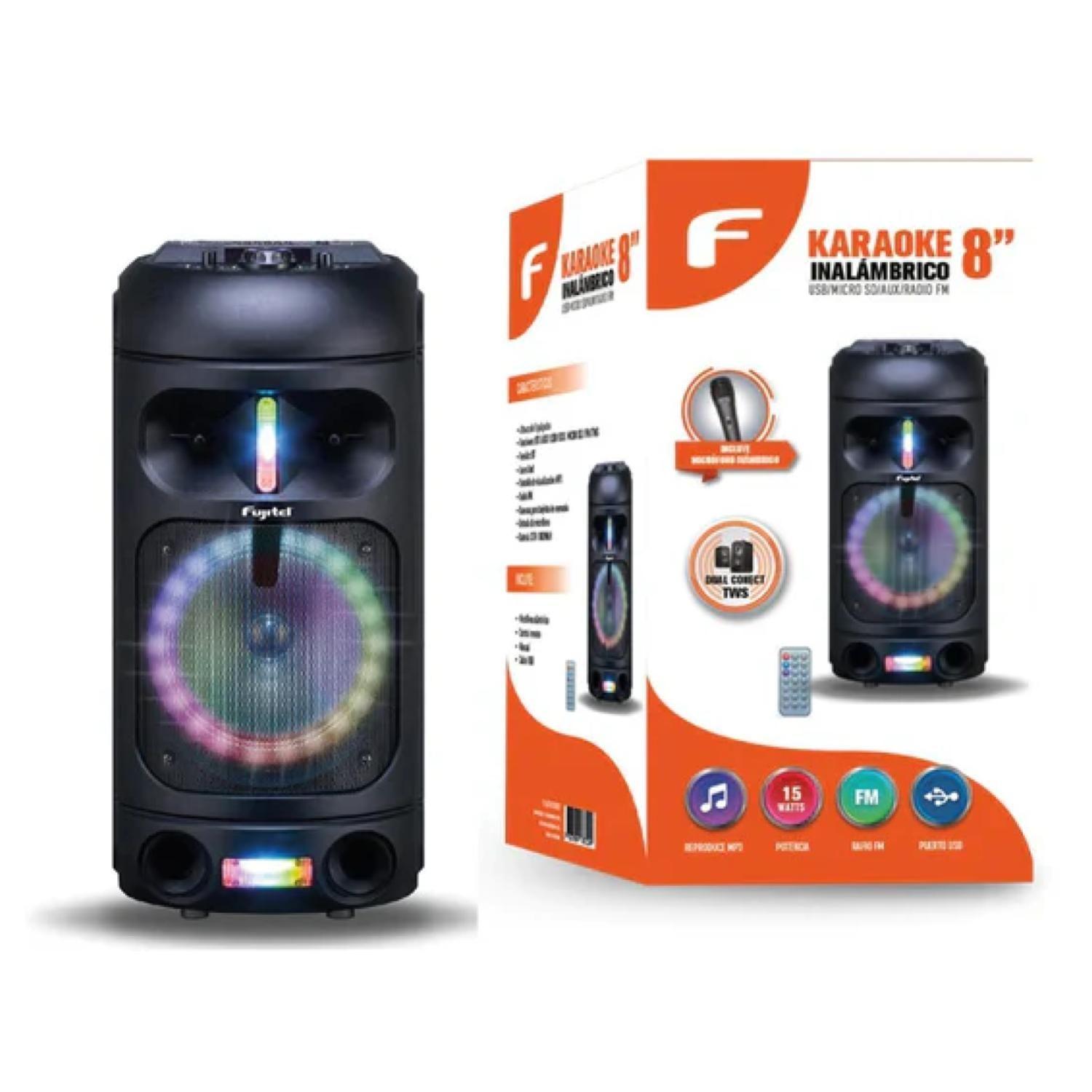 Parlante Bluetooth Karaoke 8" 15W RGB Con Microfono Fujitel-3