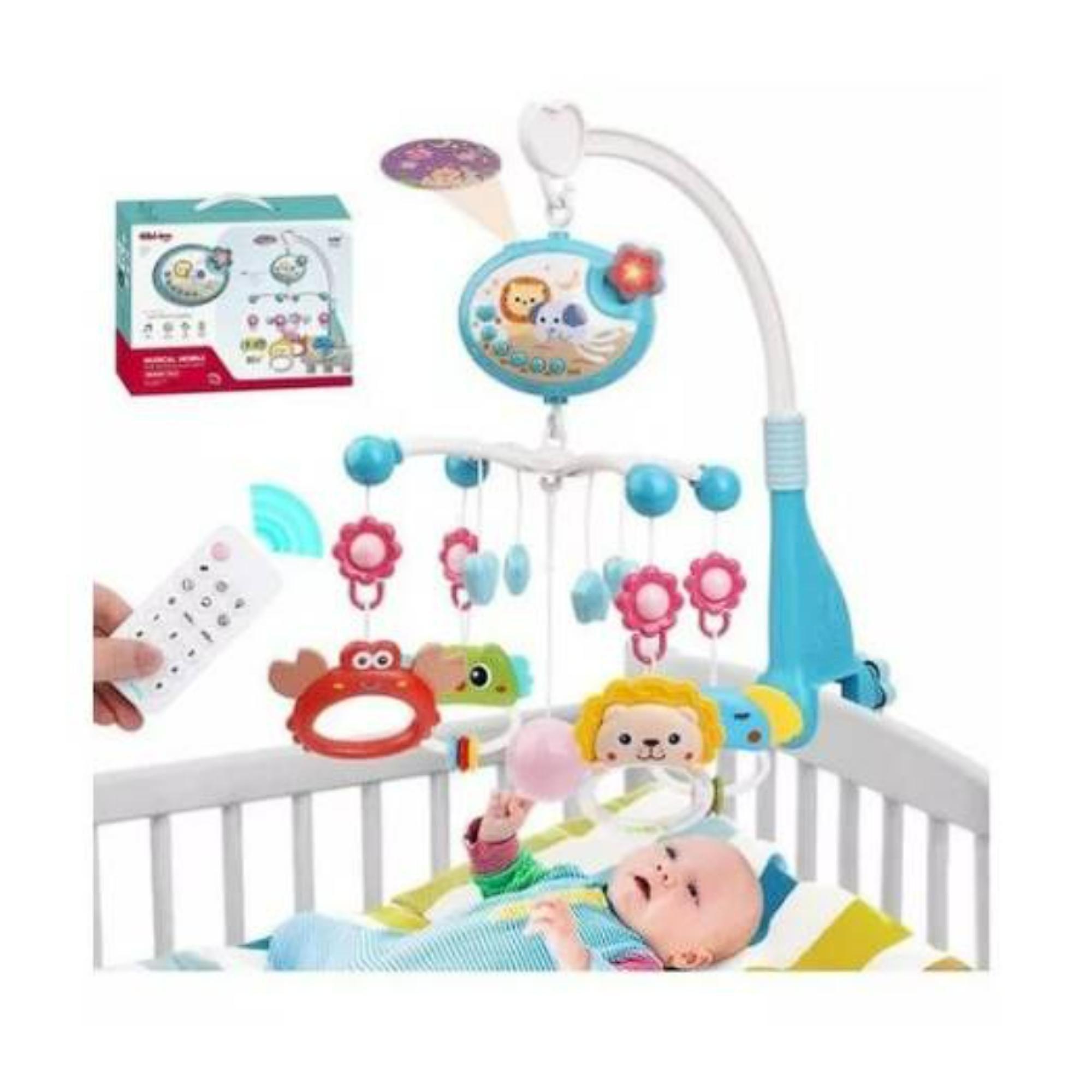 Juguete Movil Sonajero Infantil Con Luz Y Sonido Animales Azul-3
