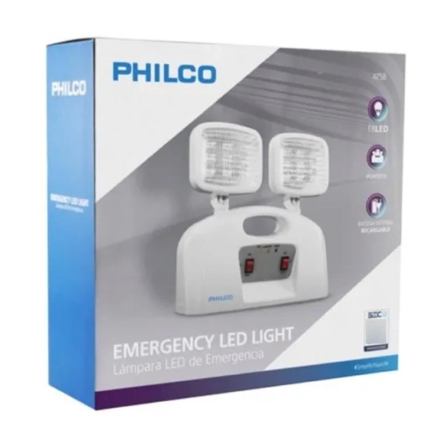 Lampara De Emergencia 2 Focos 18LED Blanco AT58 Philco-2
