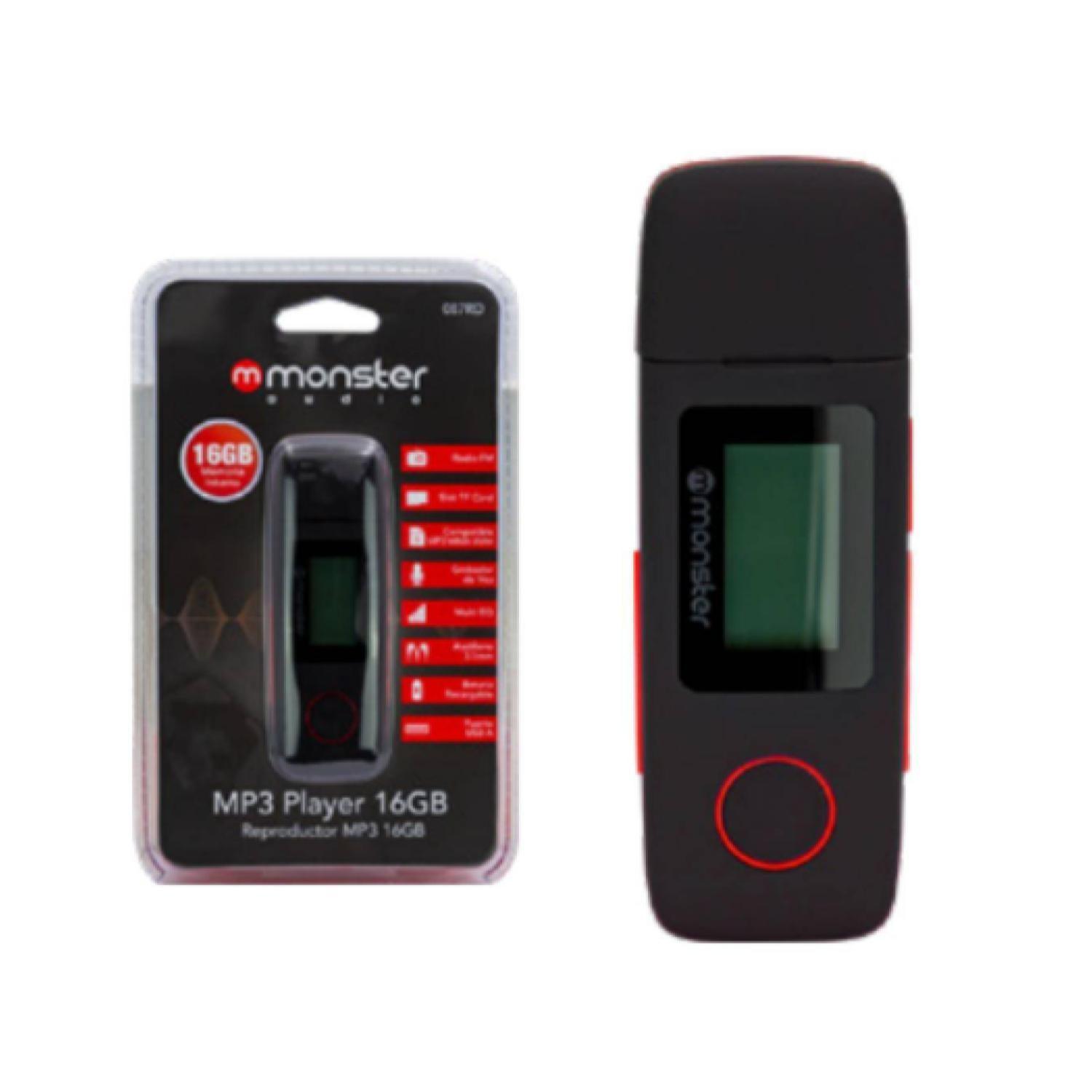 Reproductor Mp3 16Gb Radio FM Ecualizador Grabador De Voz Rojo Monster-2