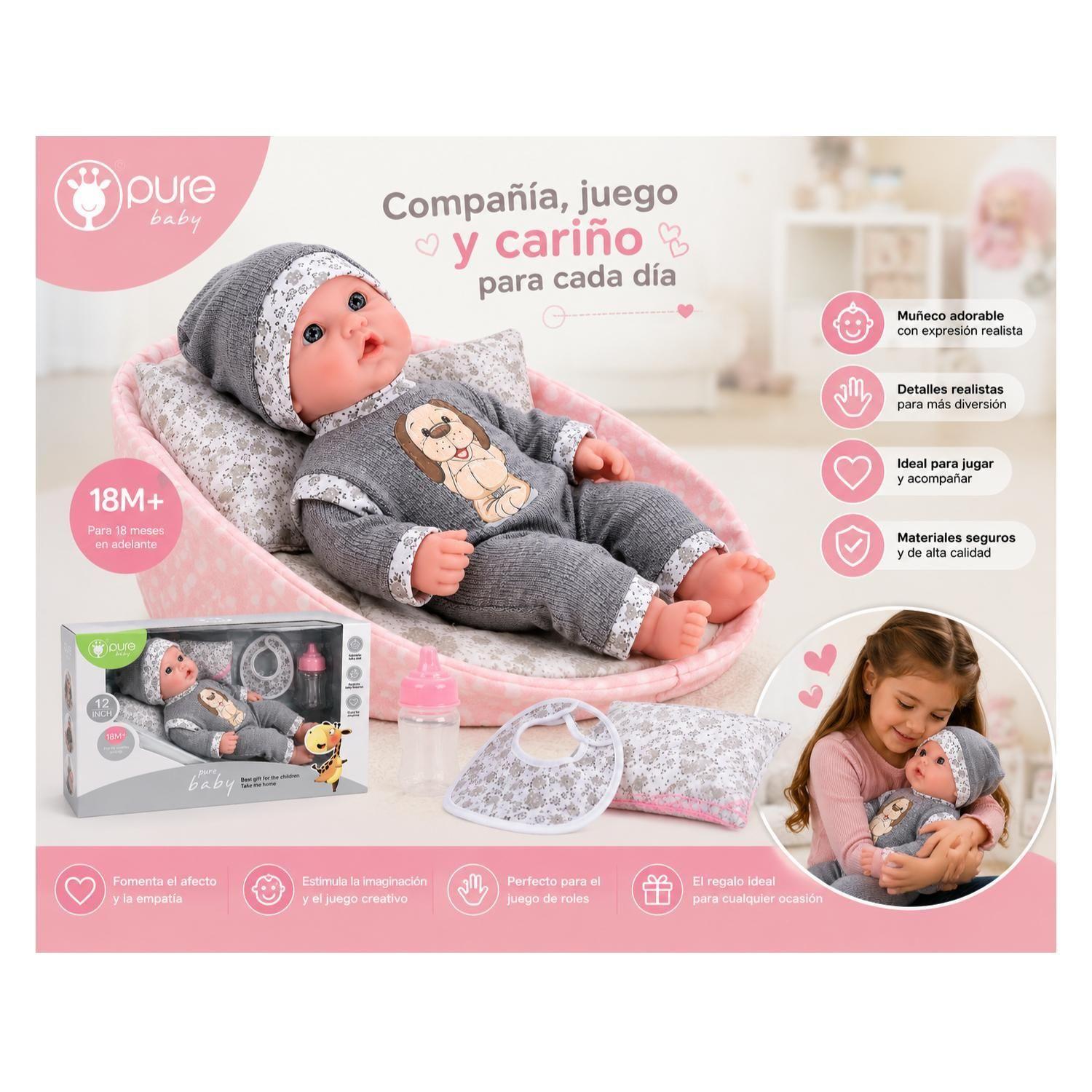 Juguete Mu eca Bebe 35cm Con Accesorios Gris Infantil-4