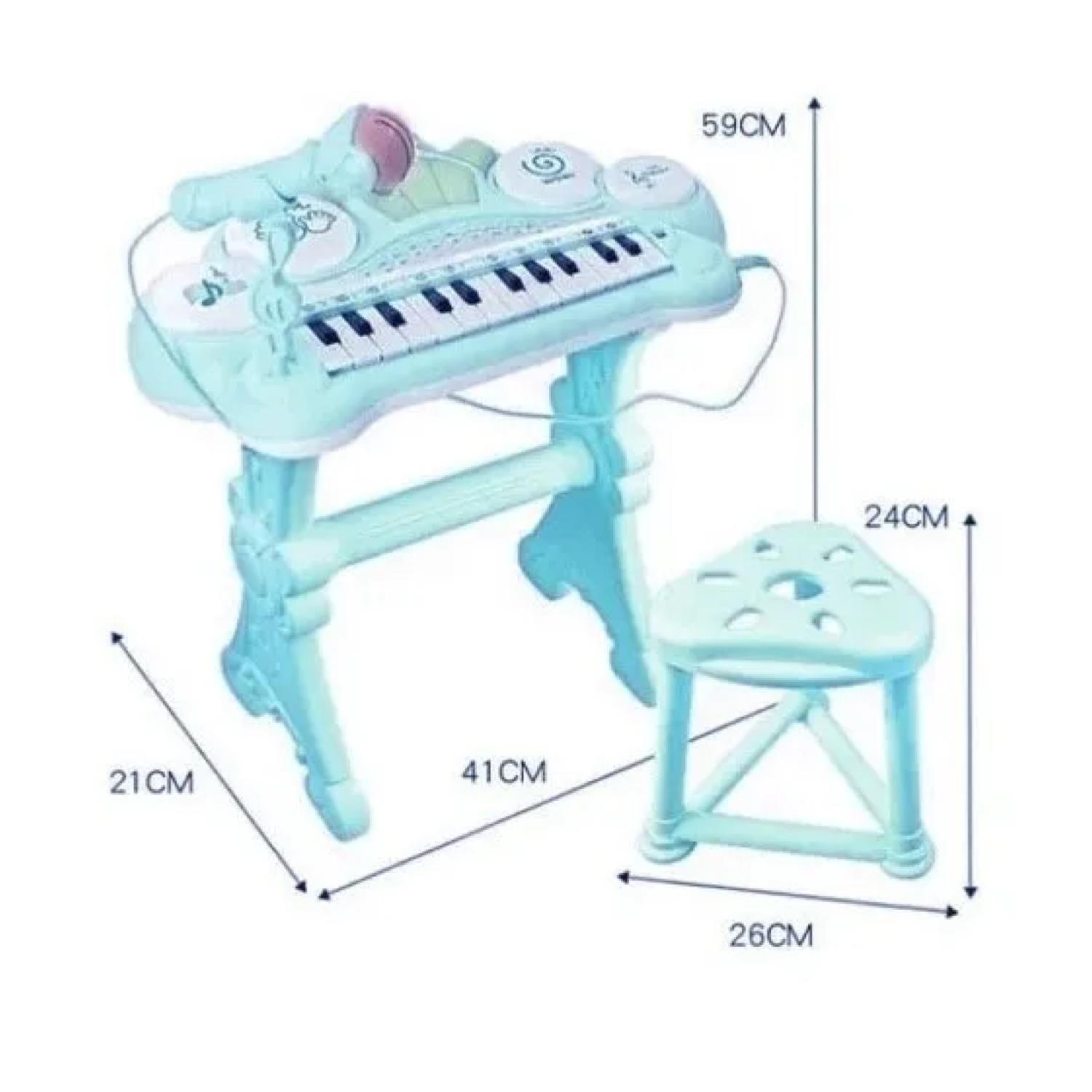 Juguete Teclado Piano Musical Con Microfono Celeste Infantil-2