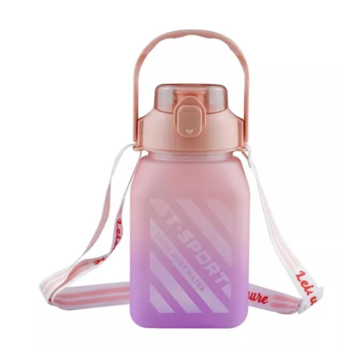 Botella De Agua Motivacional 1500ml Cuadrada Termo Rosado-0