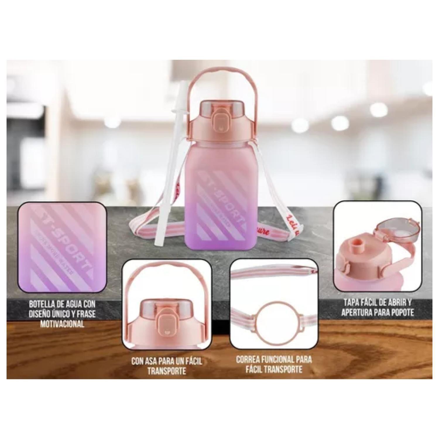 Botella De Agua Motivacional 1500ml Cuadrada Termo Rosado-4