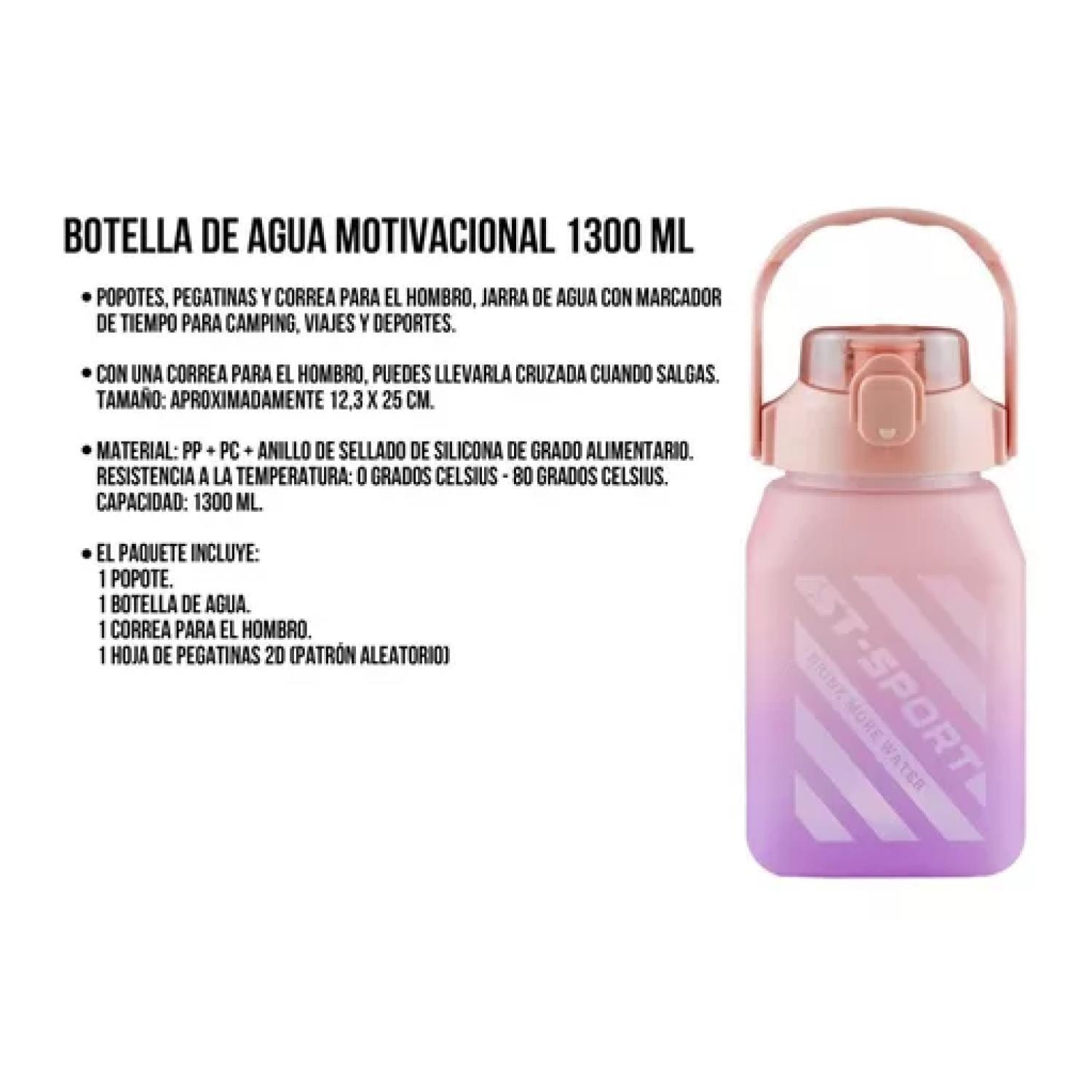 Botella De Agua Motivacional 1500ml Cuadrada Termo Rosado-5