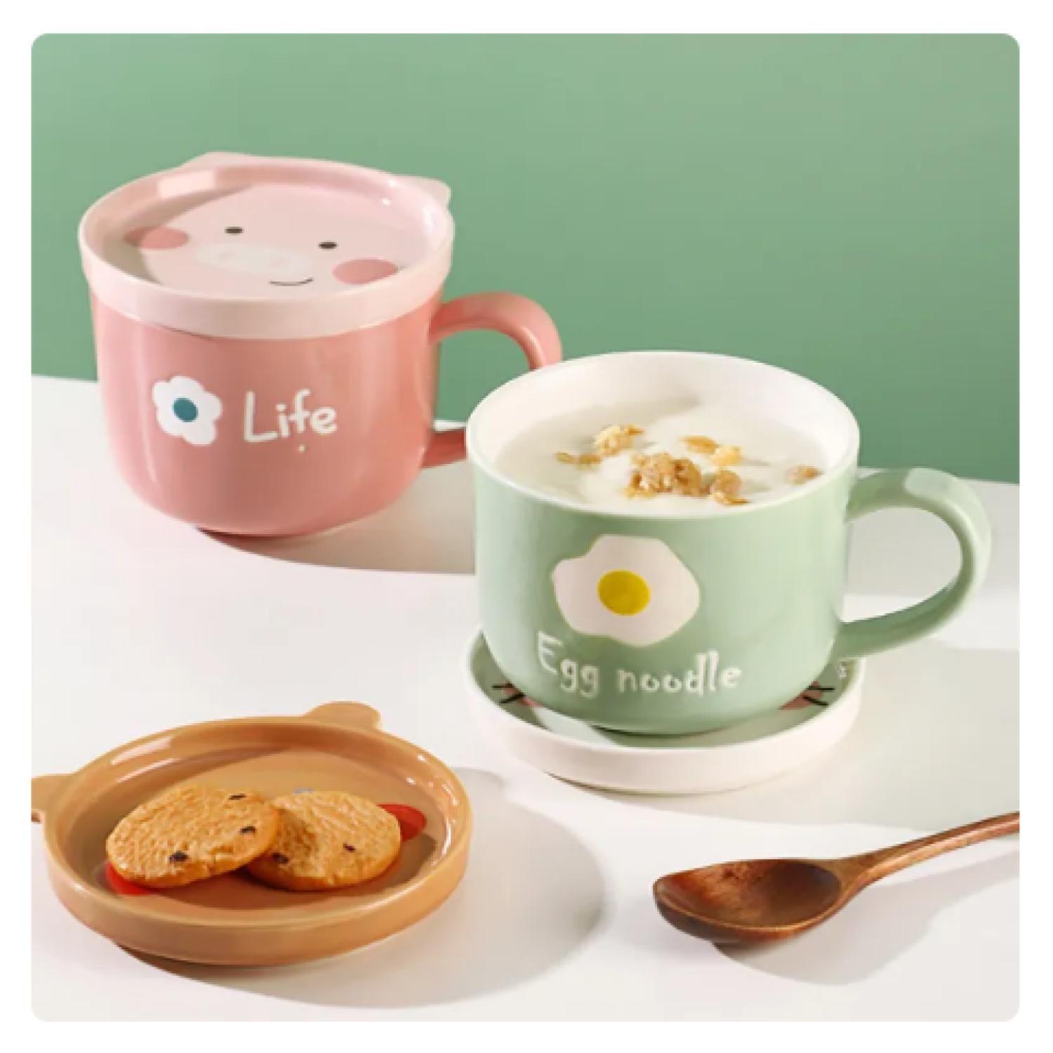 Tazon Taza Mas Plato De Ceramica Rosado-2