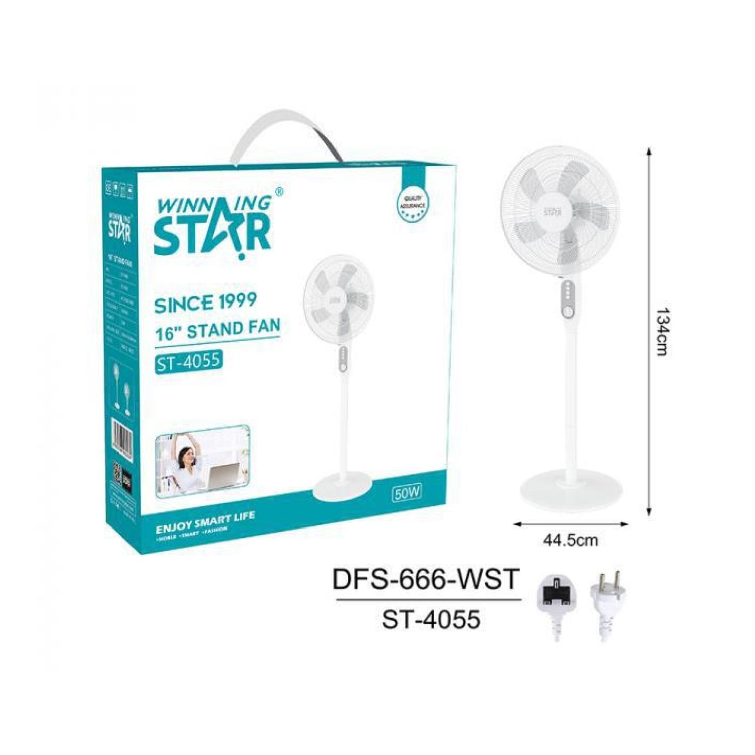 Ventilador De Pie 16" 5 Aspas 3 Vel Blanco ST-4055-3