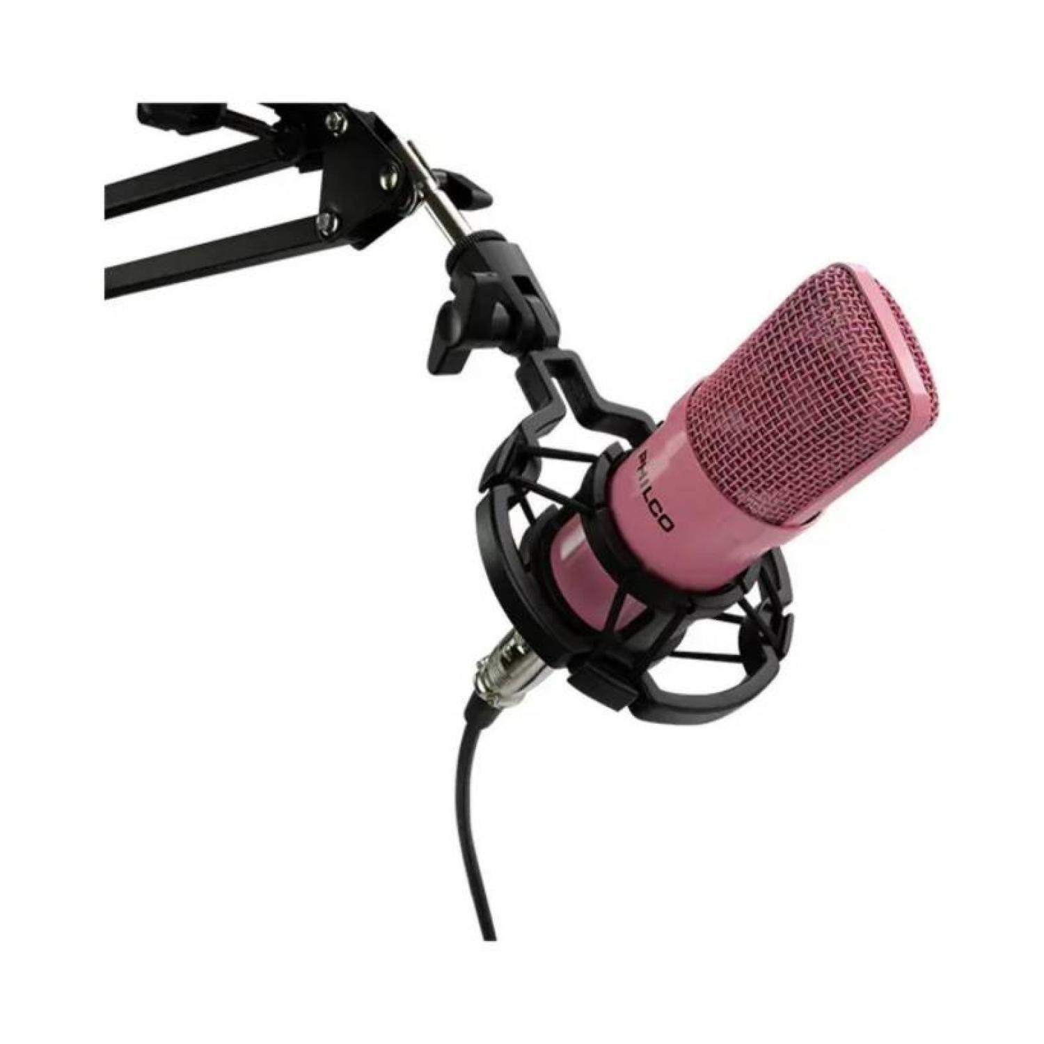 Kit Estudio Microfono Rosado Antipop Atril Metalico Philco-2