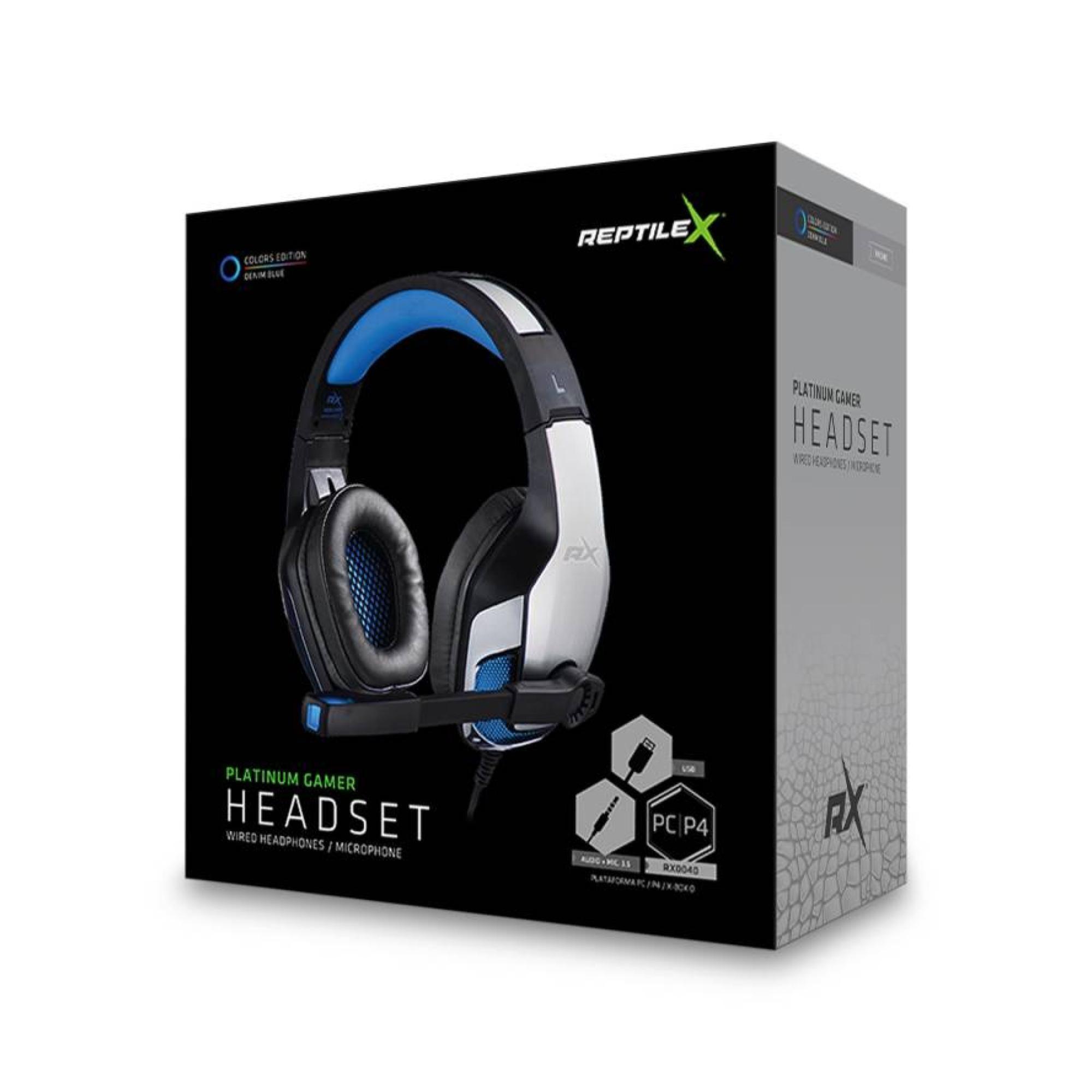 Audifono Gamer Jack USB LED PS5 Xbox PC Plata Azul Reptilex-1
