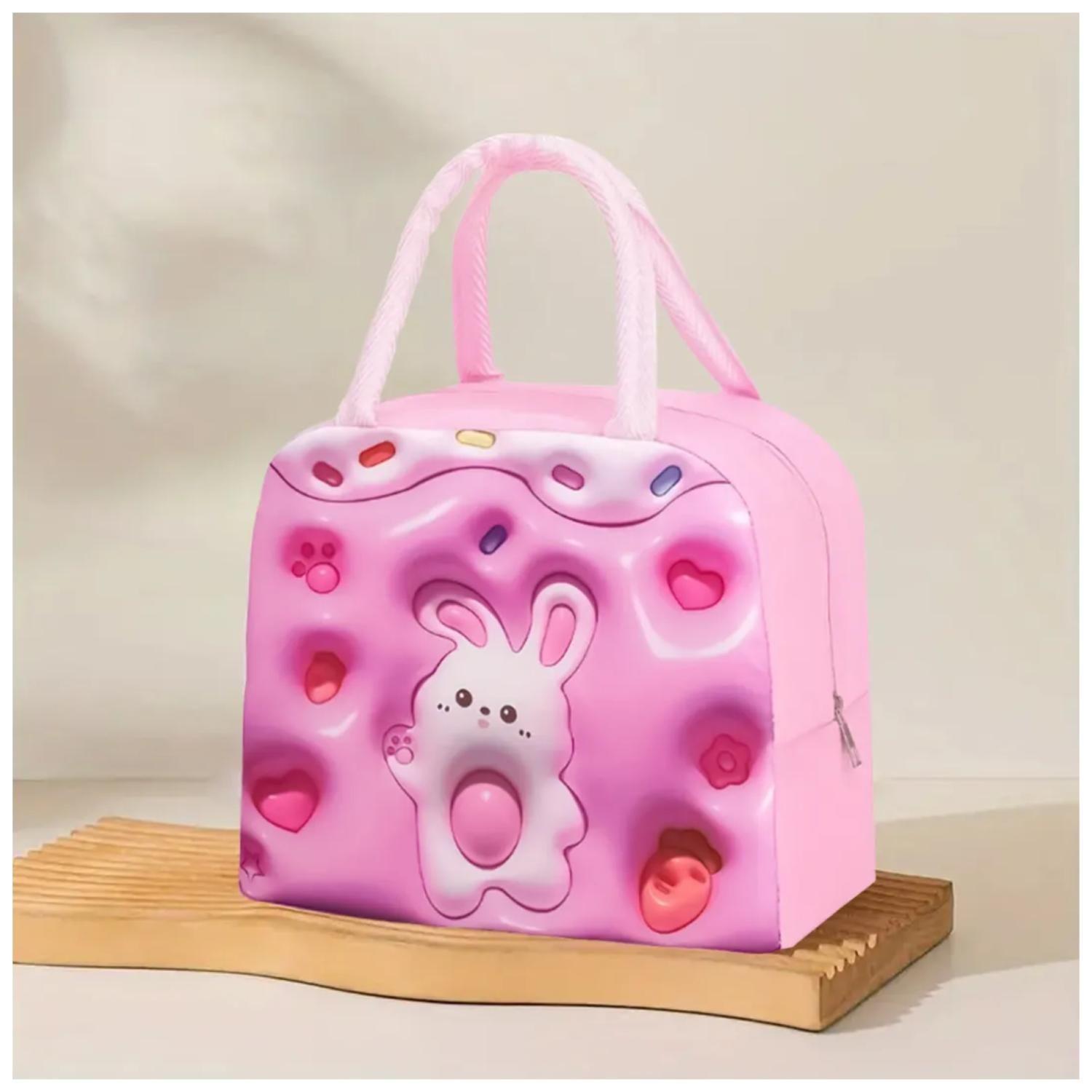 Lonchera Bolsa Termica 23x10x29cm Conejo Rosa Blanco Kawaii-3