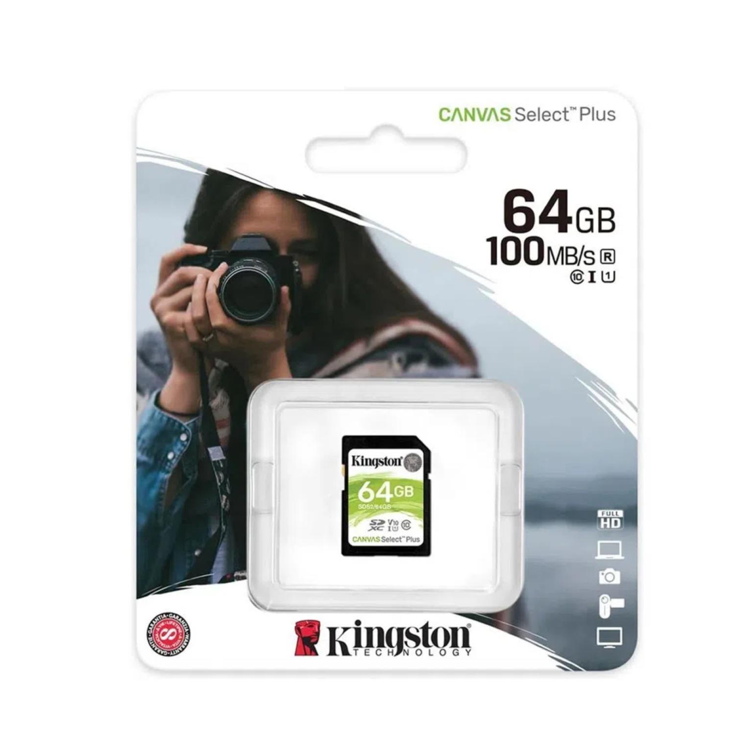 Tarjeta De Memoria SD 64Gb 100mbs Canvas Kingston-1