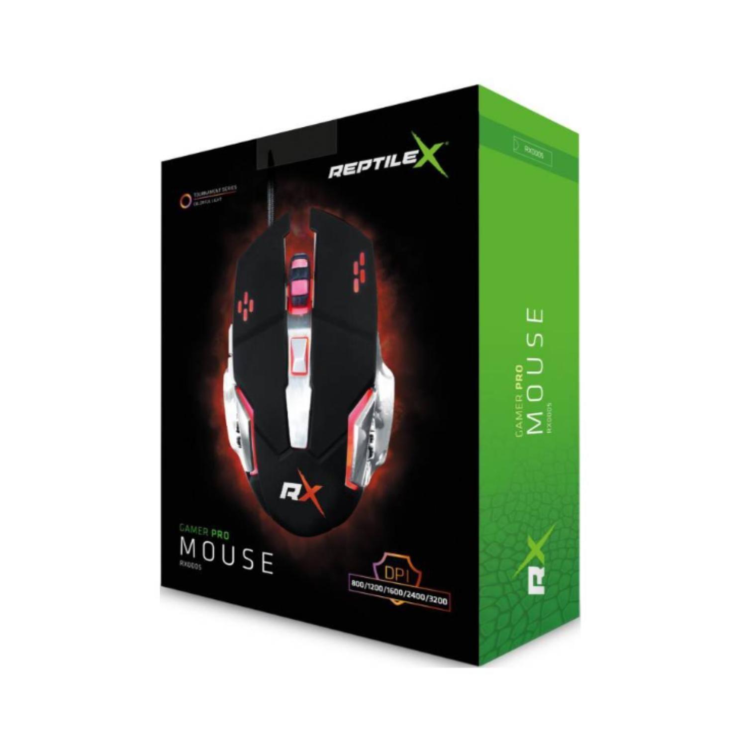 Mouse Gamer Pro USB 5 Botones 3200 DPI RGB Negro Reptilex-2