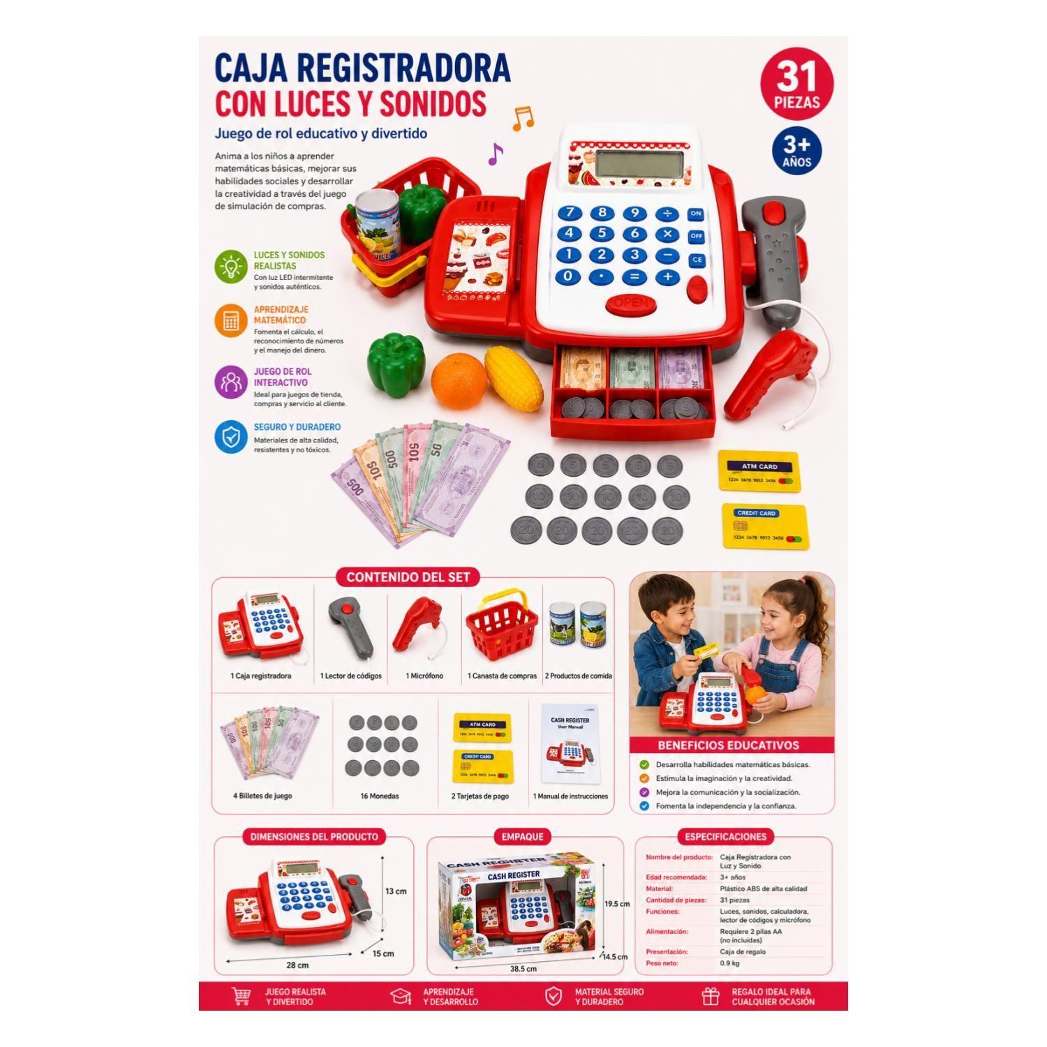 Juguete Caja Registradora Con Luces Y Sonidos 31Pzas Infantil-3