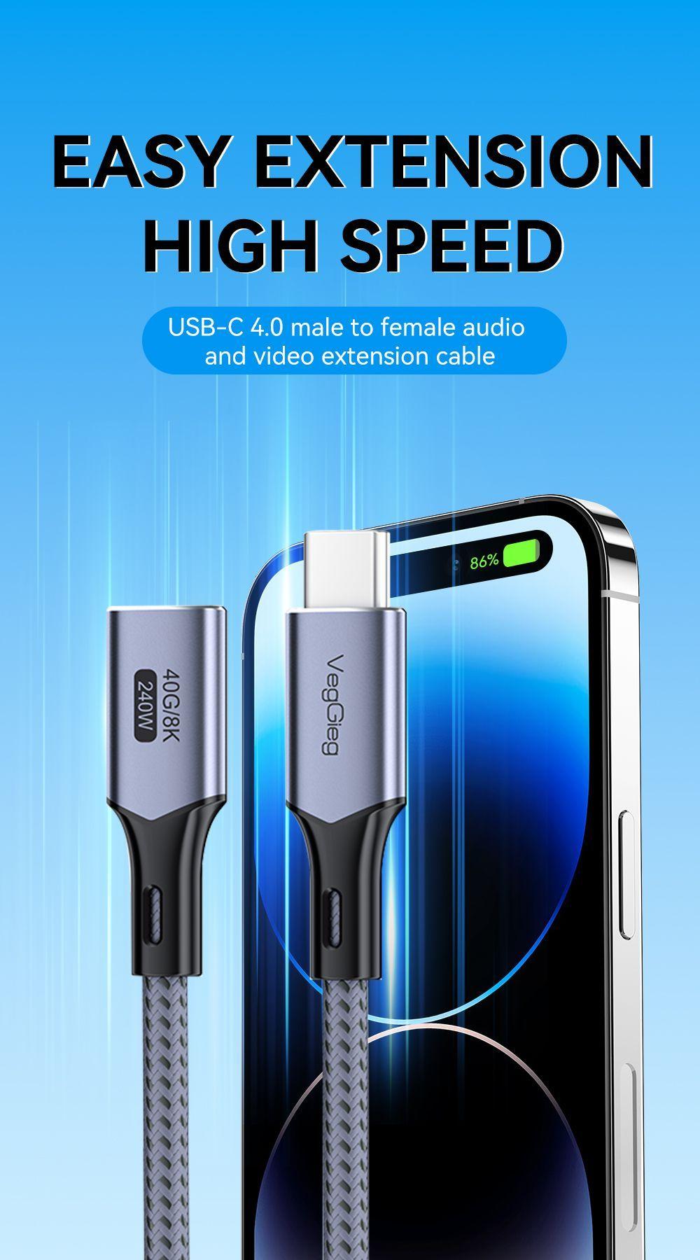 Cable Extension Pro Usb C Hembra Usb C Macho 240w 1m Gris Oscuro-4