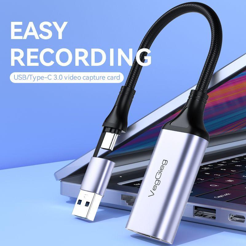 Capturadora De Video 4k 60hz 1080p Tipo C 3 0 Usb Veggieg Gris-2