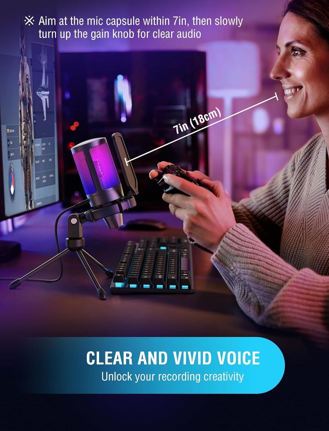 Micrófono FIFINE AmpliGame A6V RGB – USB Condensador para Streaming, Gaming -7