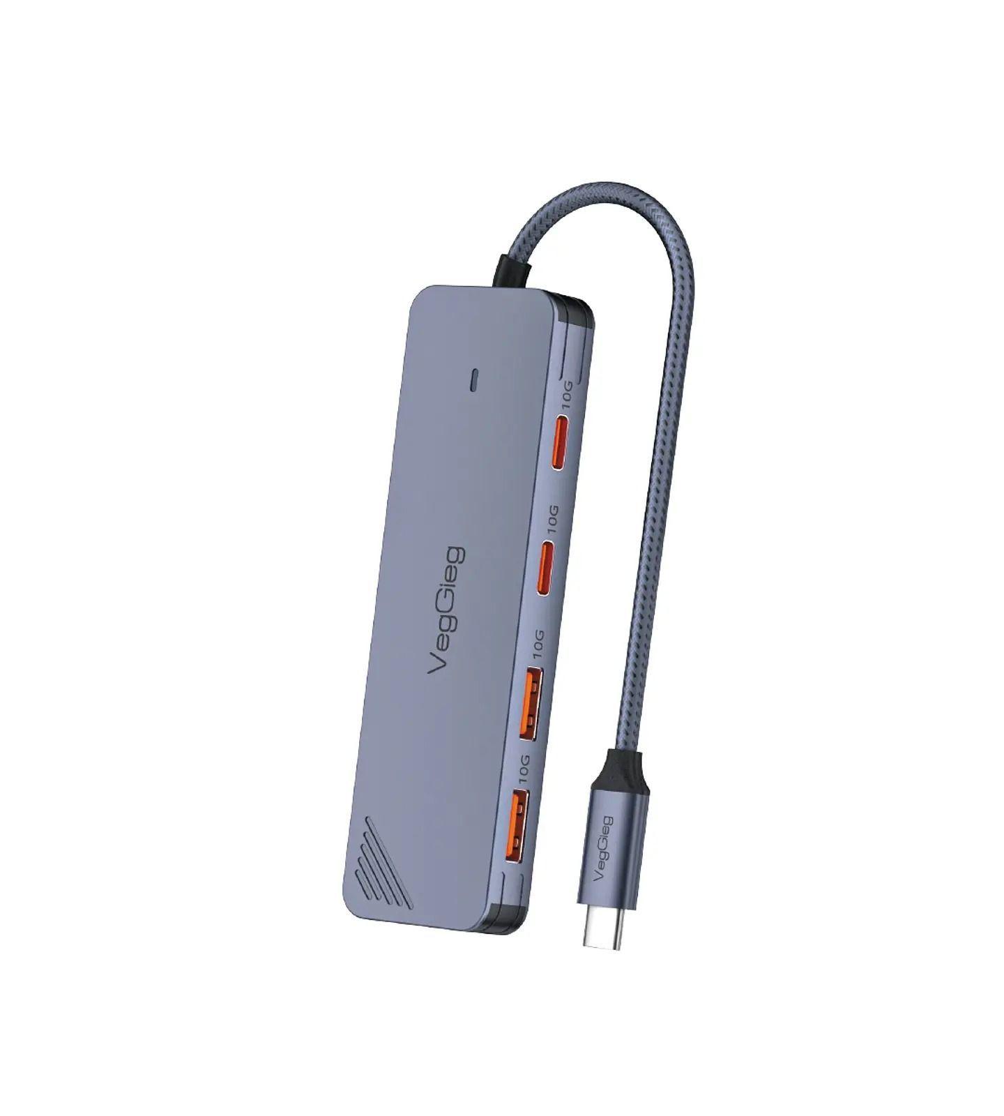 Adaptador Hub Tipo C 3 2 Gen2 2 Usb 2 Tipo C 10gbs Veggieg Gris metalico-1